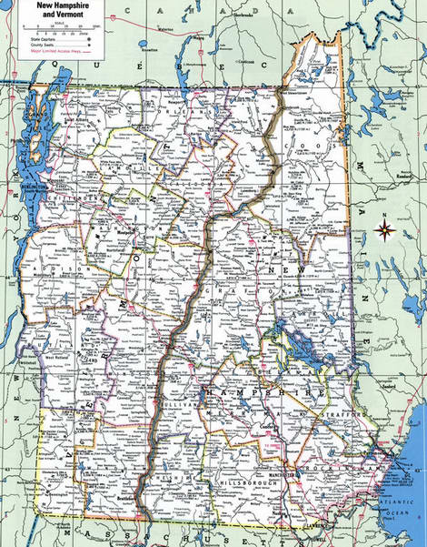 Counties of New Hampshire state and Vermont