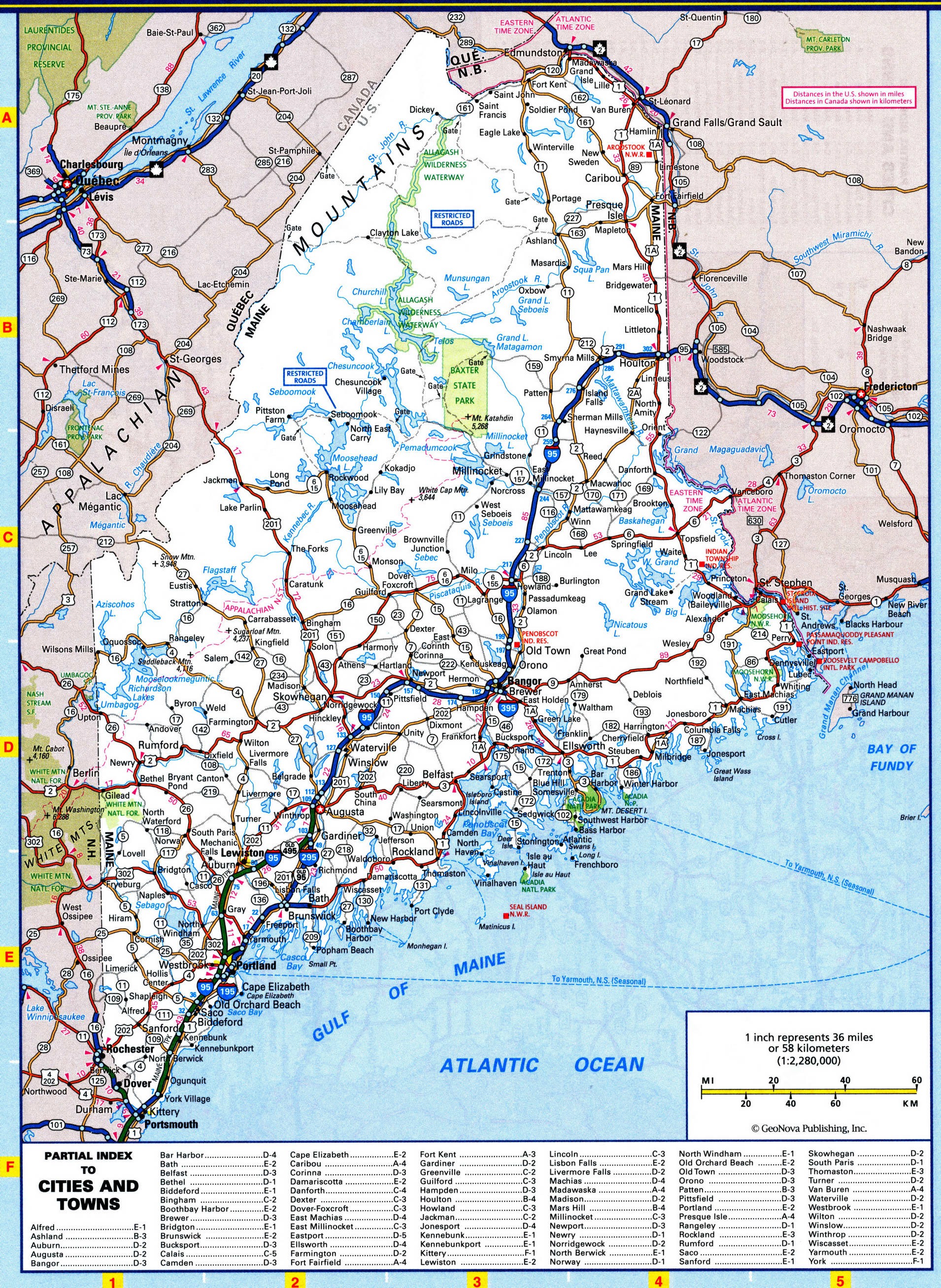 Maine map with national and states parks