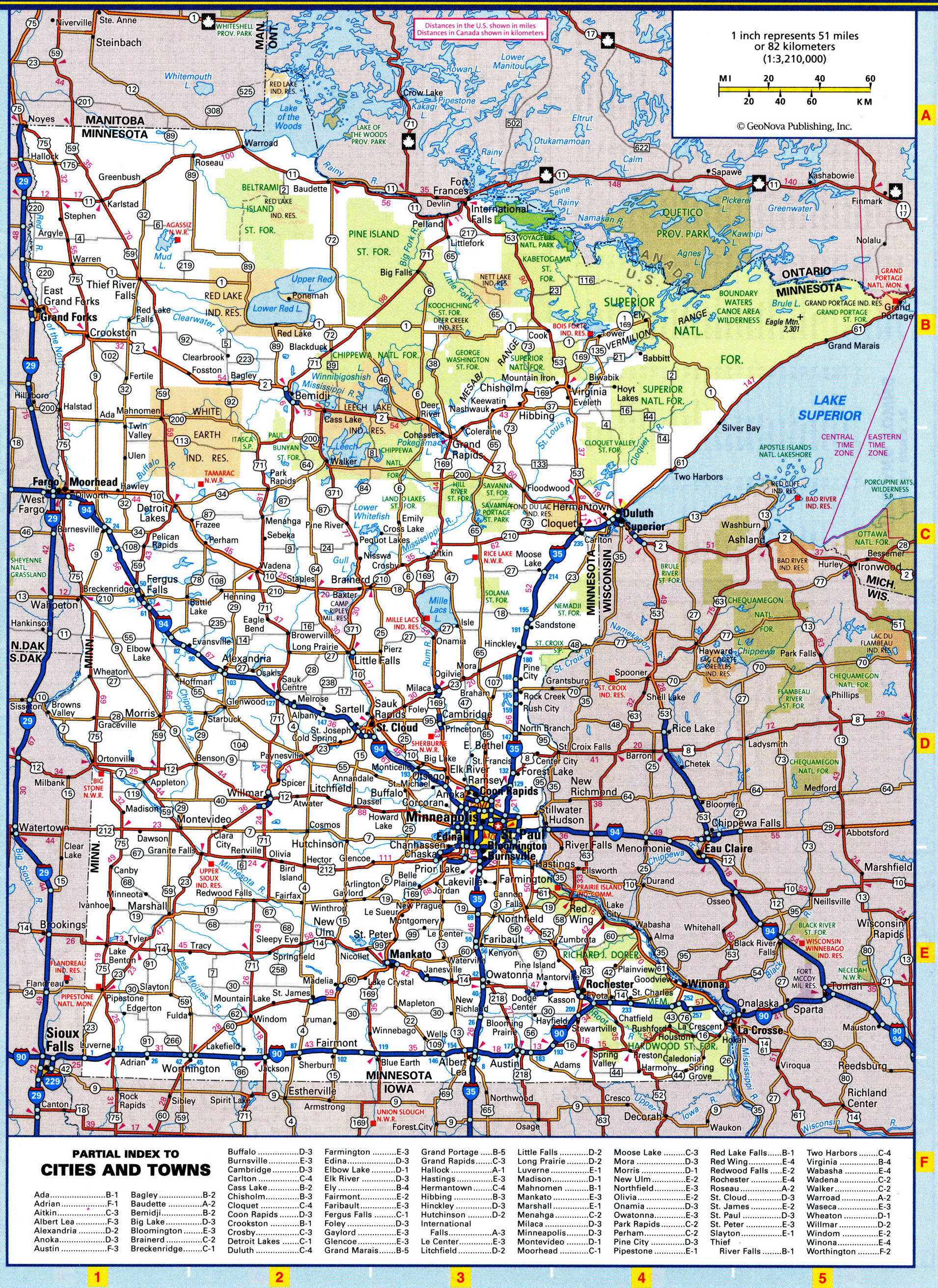Minnesota map with rivers and lakes, parks and recreation area