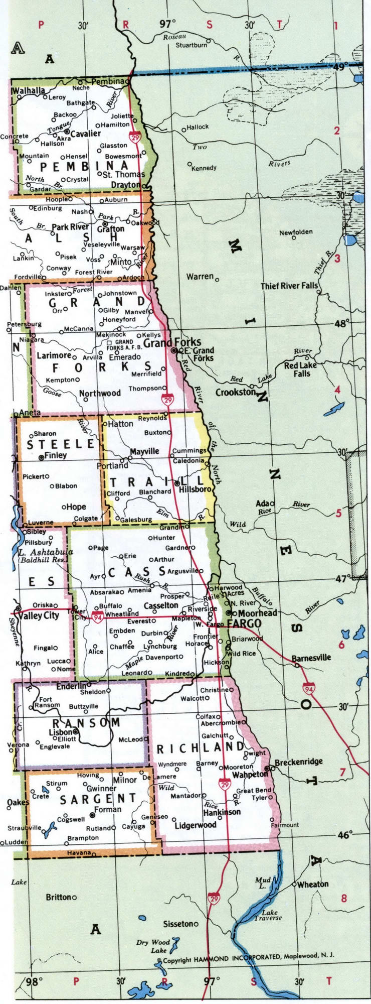 North Dakota map eastern