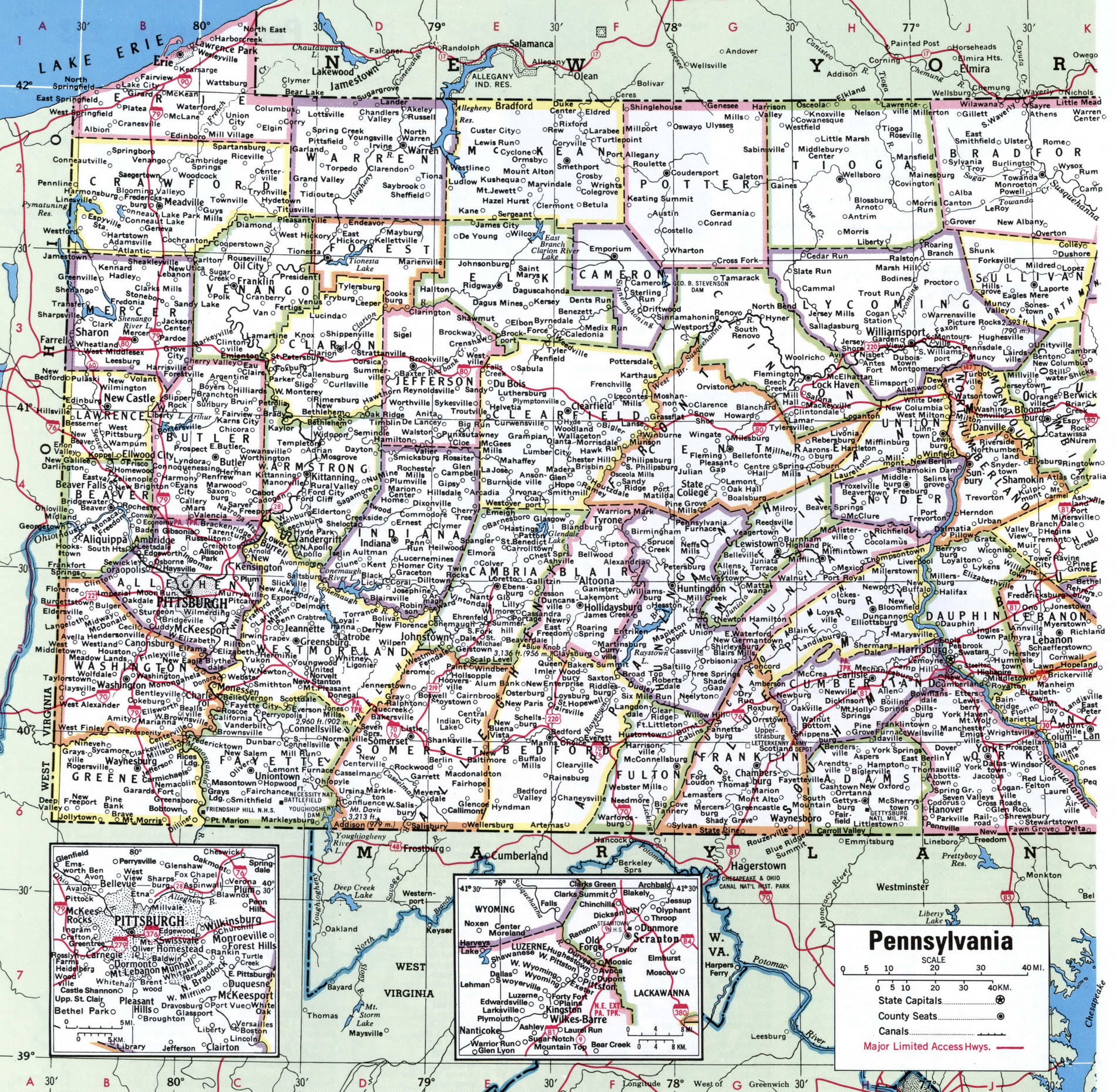 Map Of Pennsylvania Showing County With Citiesroad Highwayscountiestowns 6359