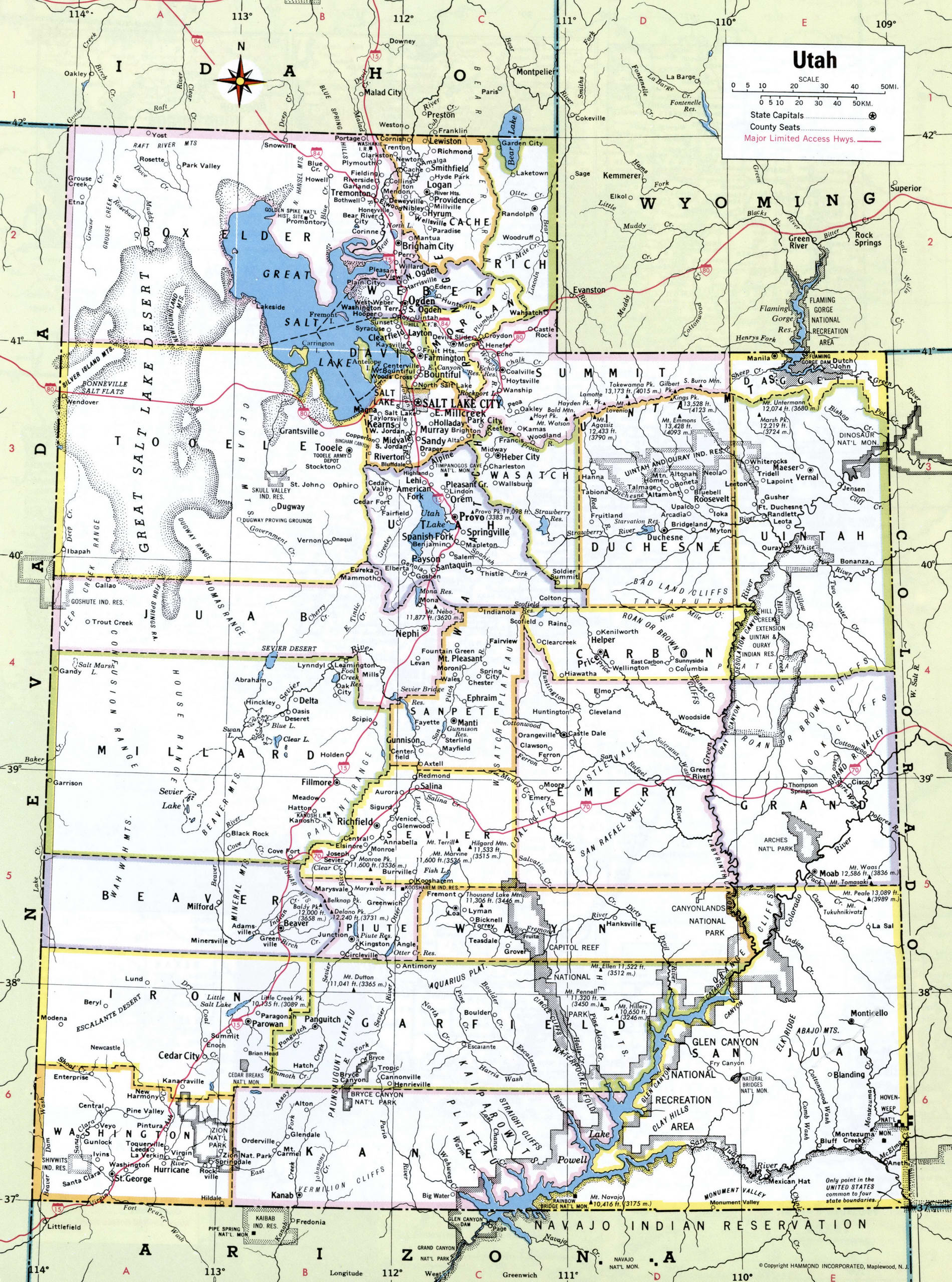 Map of Utah counties. A detailed map of Utah with county borders, cities, and towns.