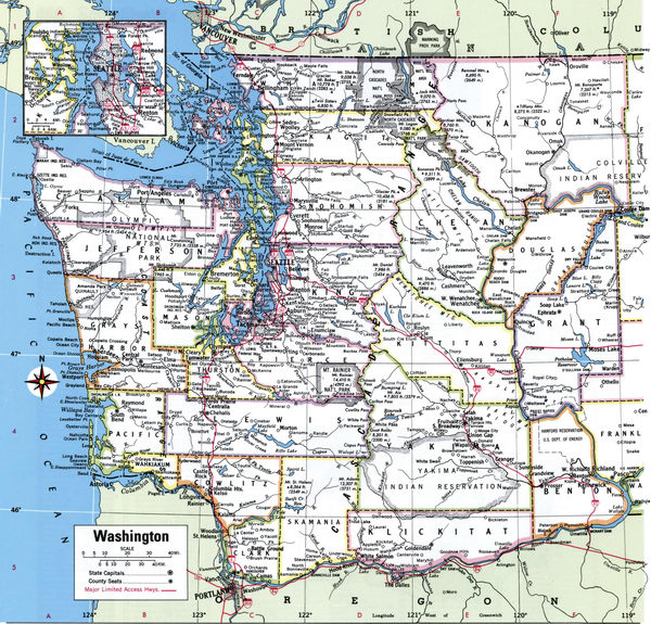Counties of Washington state detailed map
