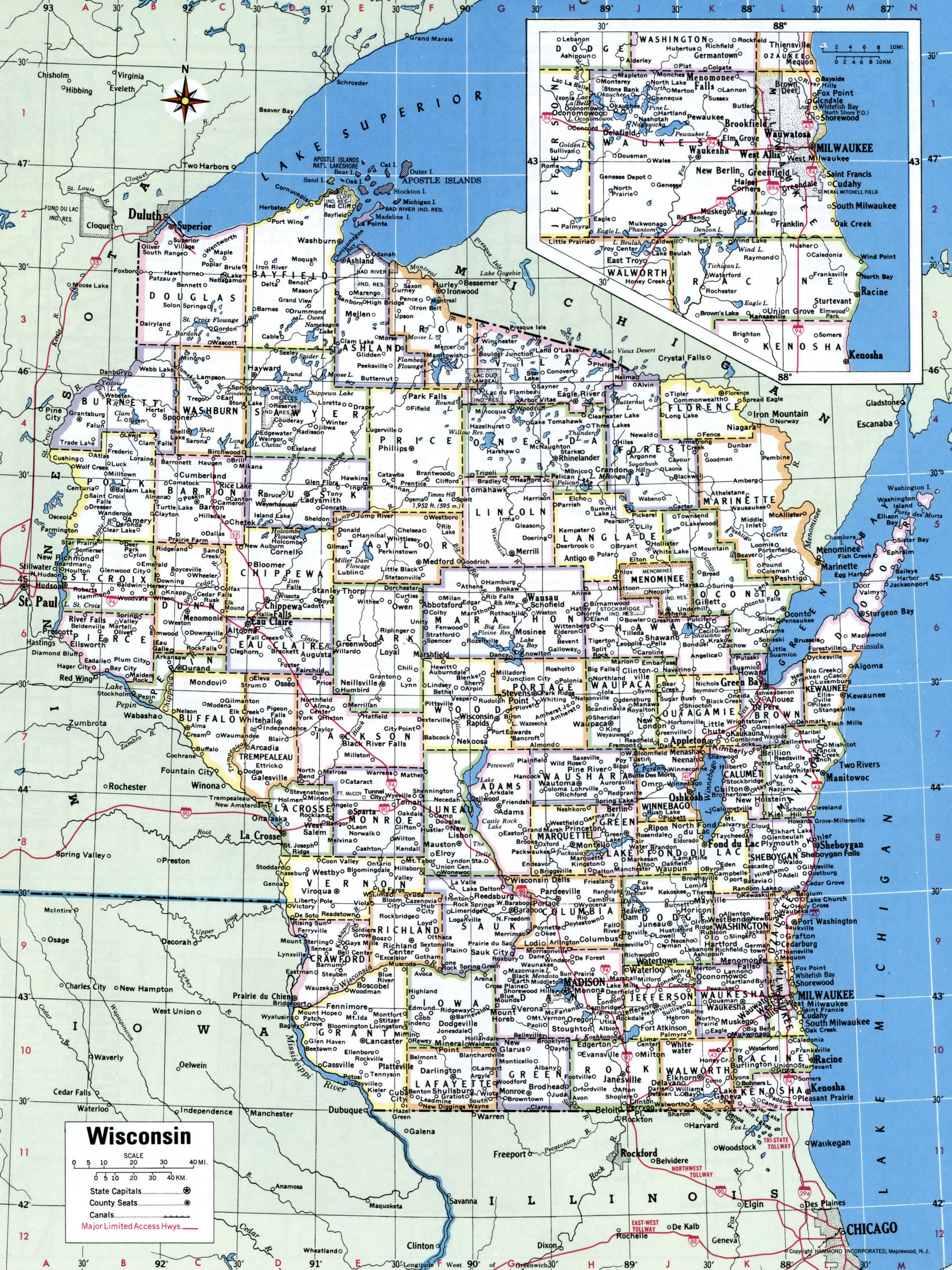 Map of Counties of Wisconsin state