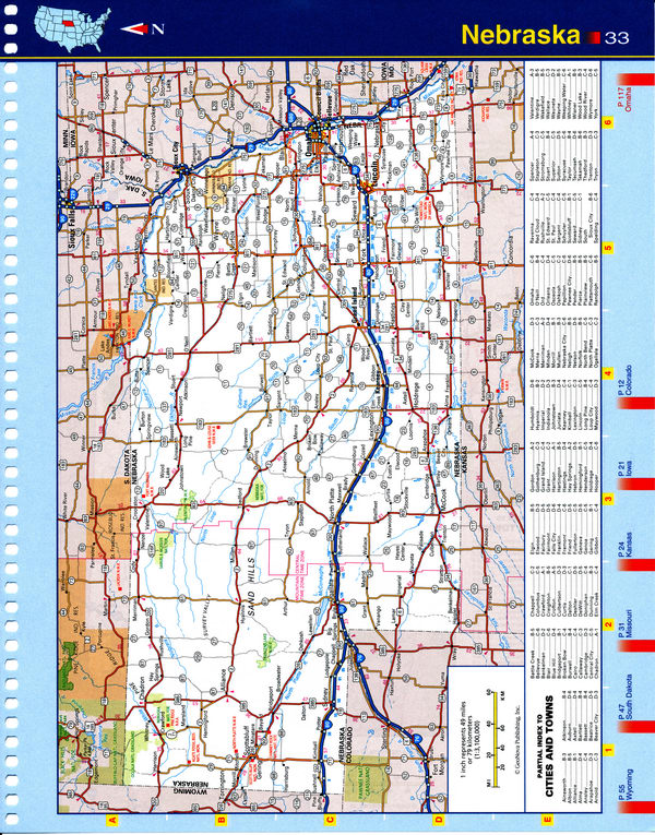 Map of Nebraska state - national parks, reserves, recreation areas