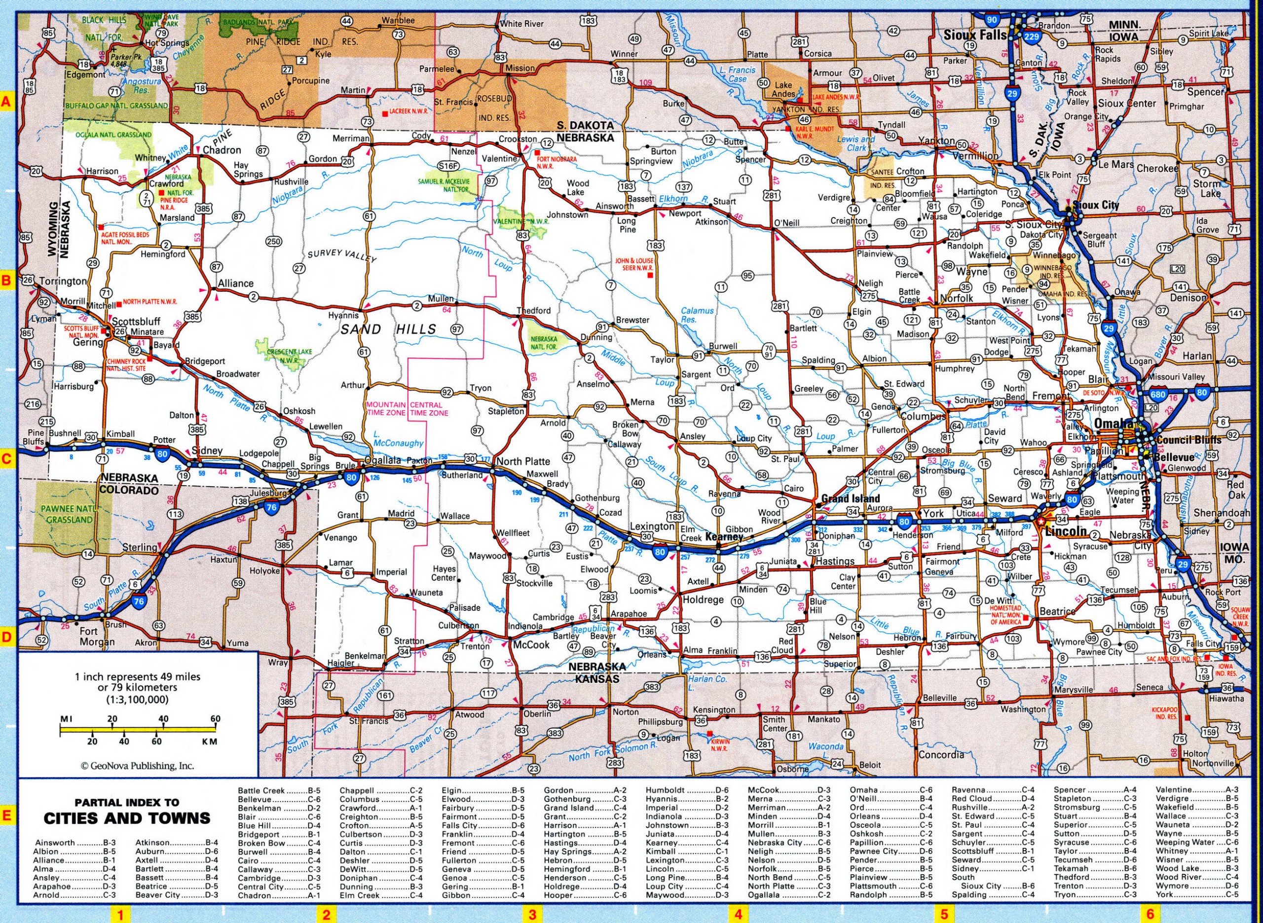 Nebraska map with national and states parks