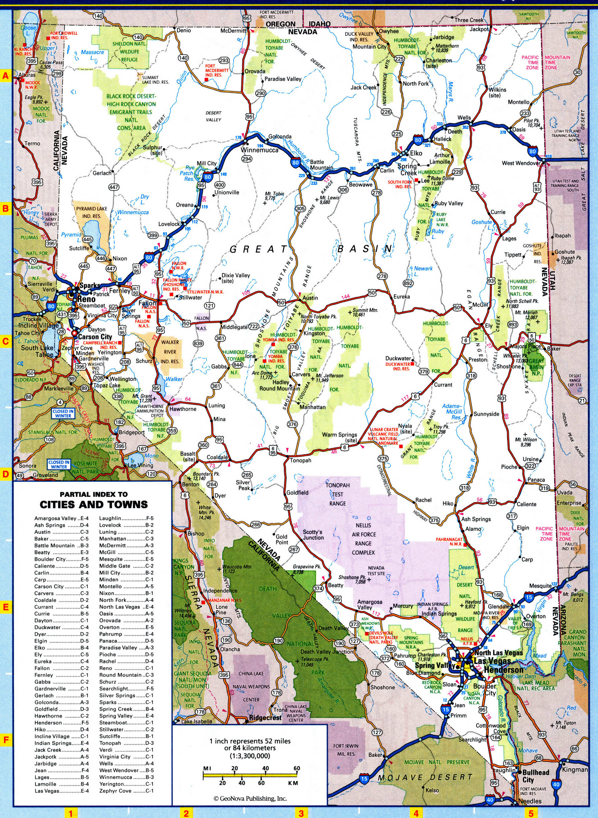 Nevada map with national parks