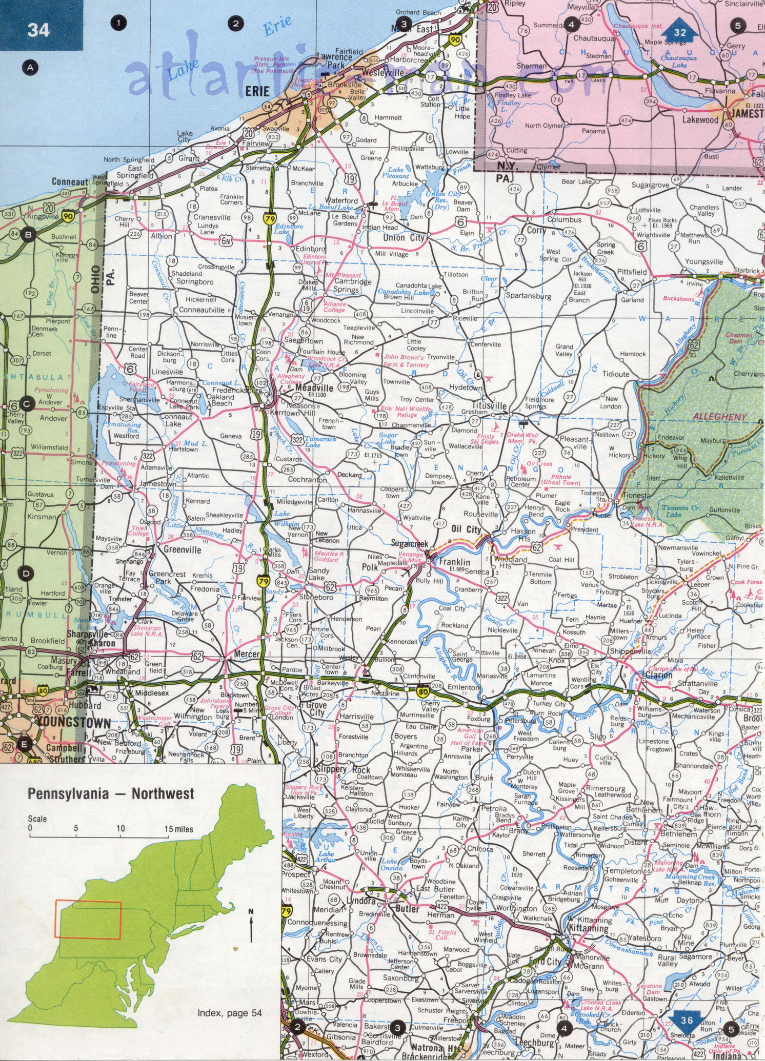 Northwest Pennsylvania state map
