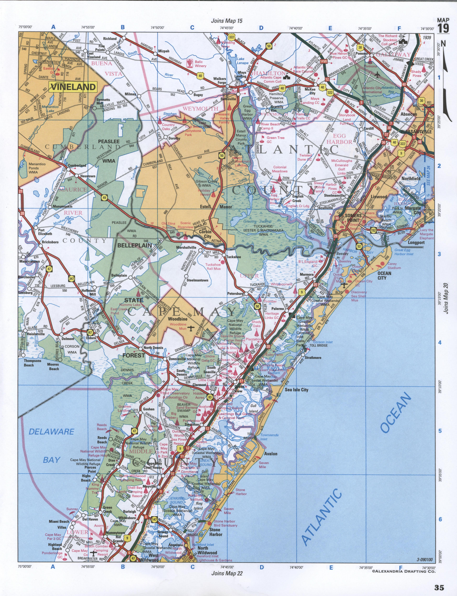 Map of Cape May County, New Jersey state