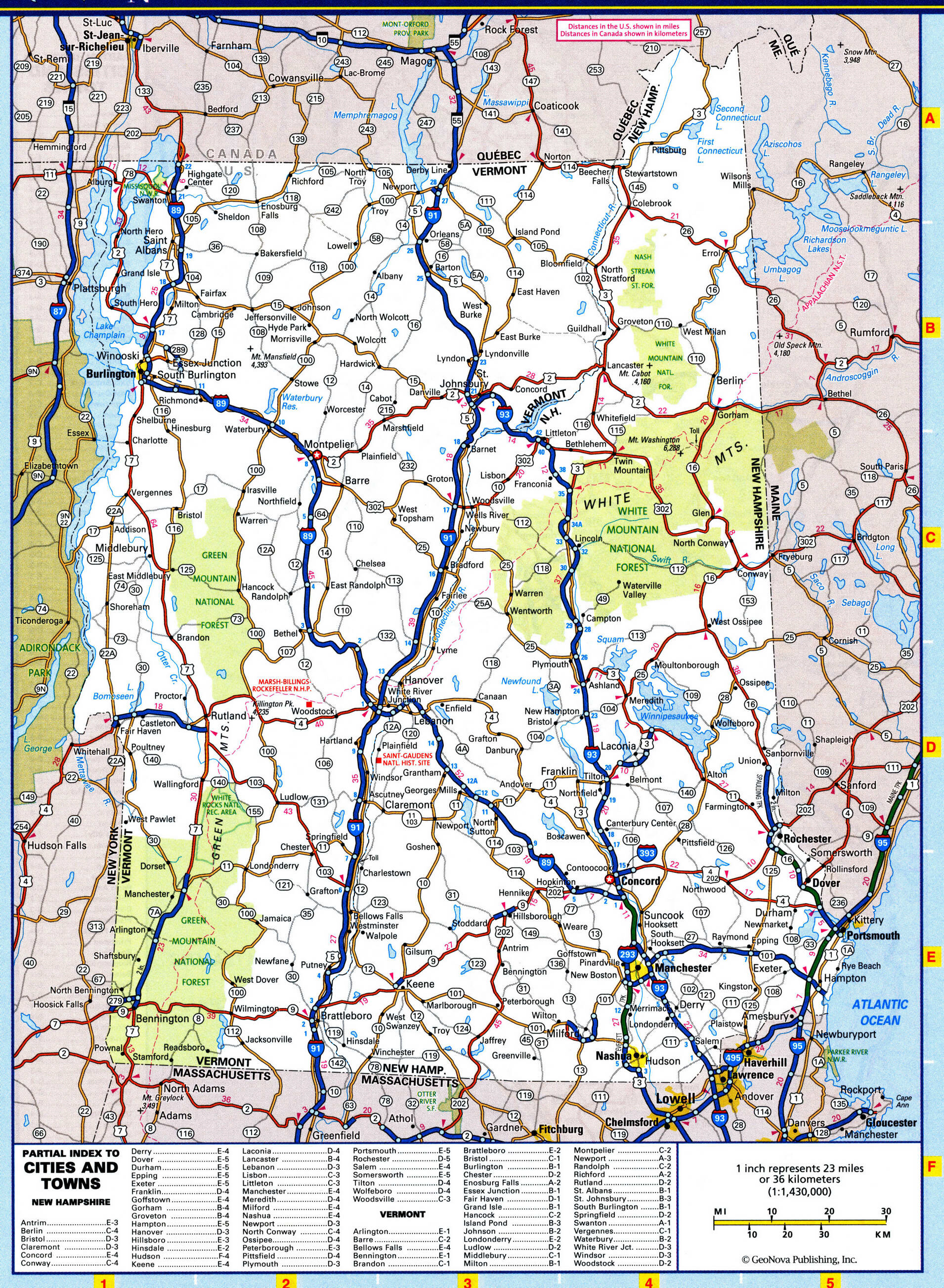 Detailed road map of the state of New Hampshire. New Hampshire map with national and states parks
