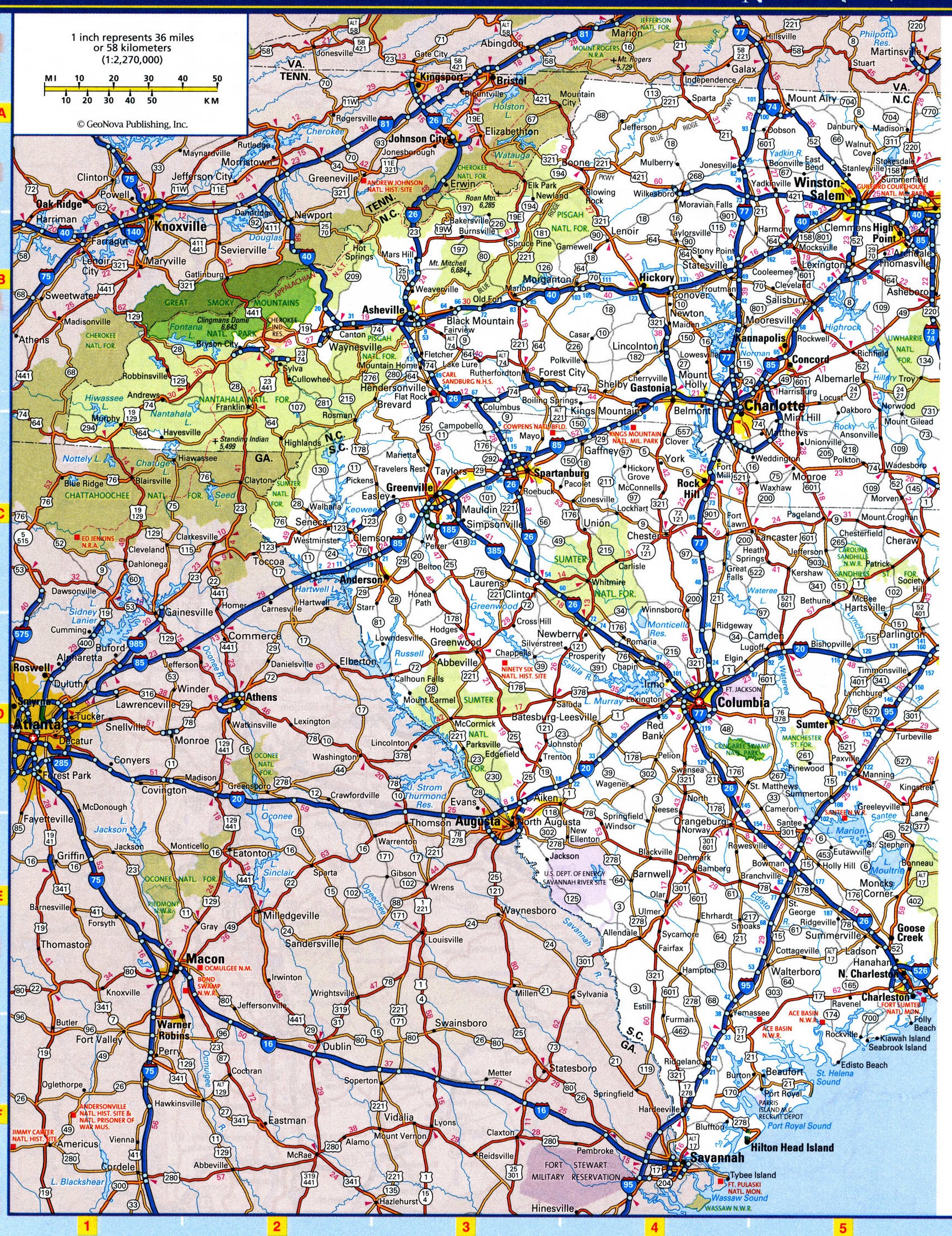 Map of South Carolina state with highway,road,cities,counties. South ...