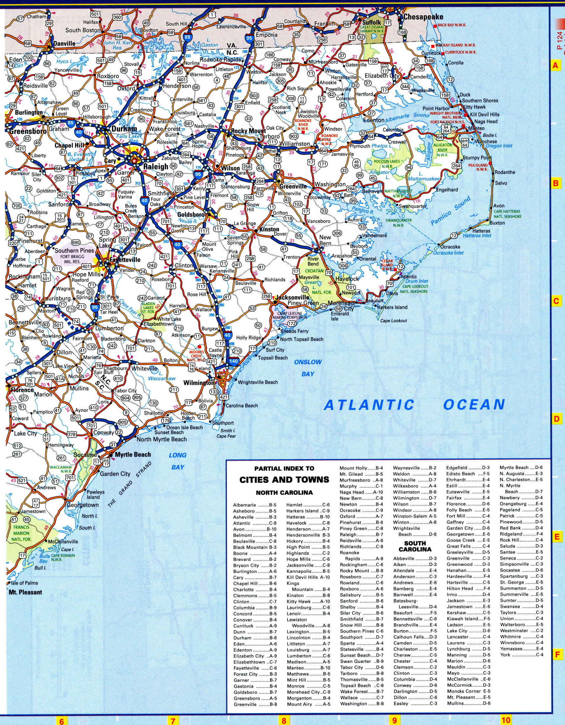 North and South Carolina map with national parks