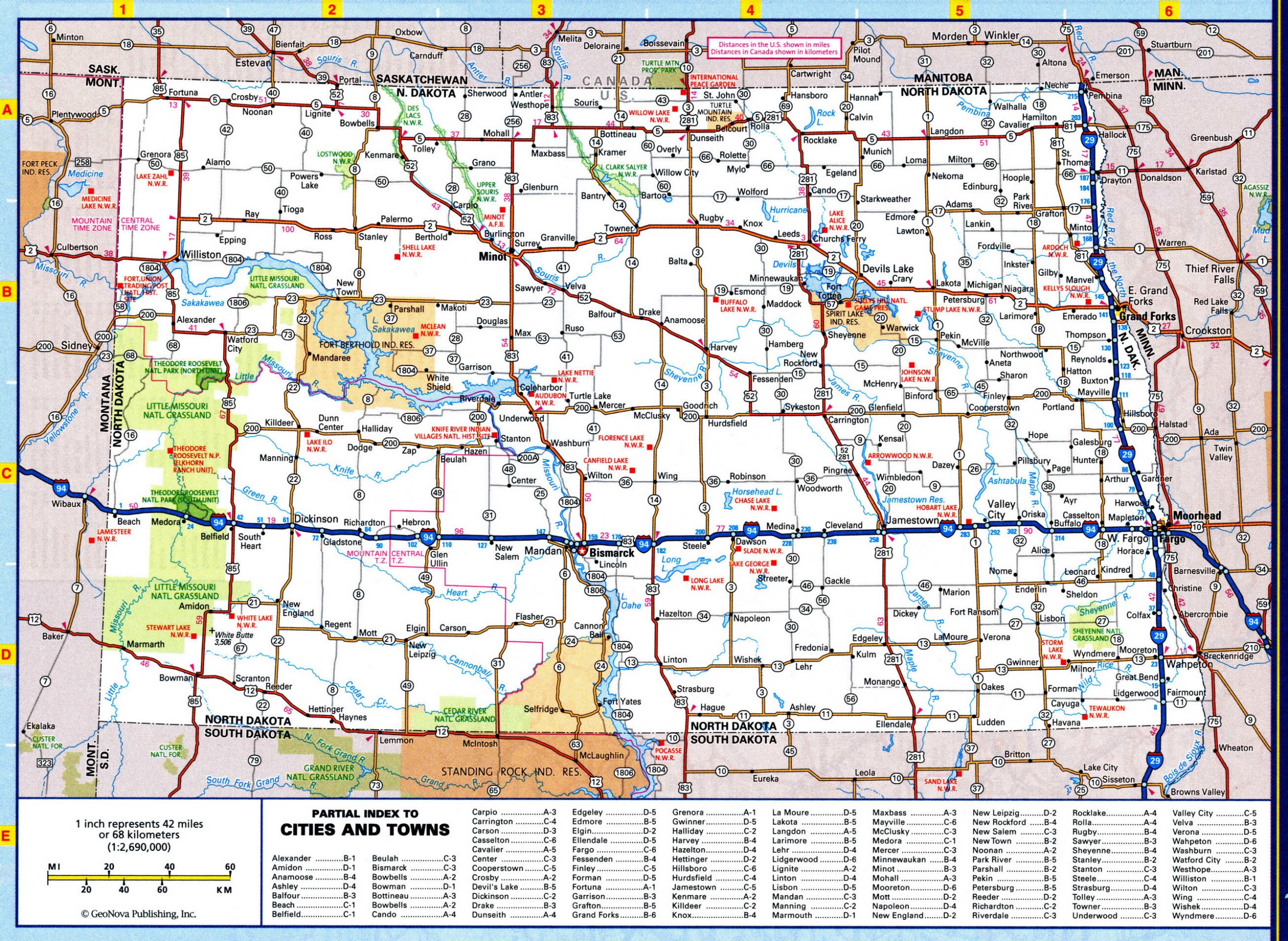 North Dakota map with national parks