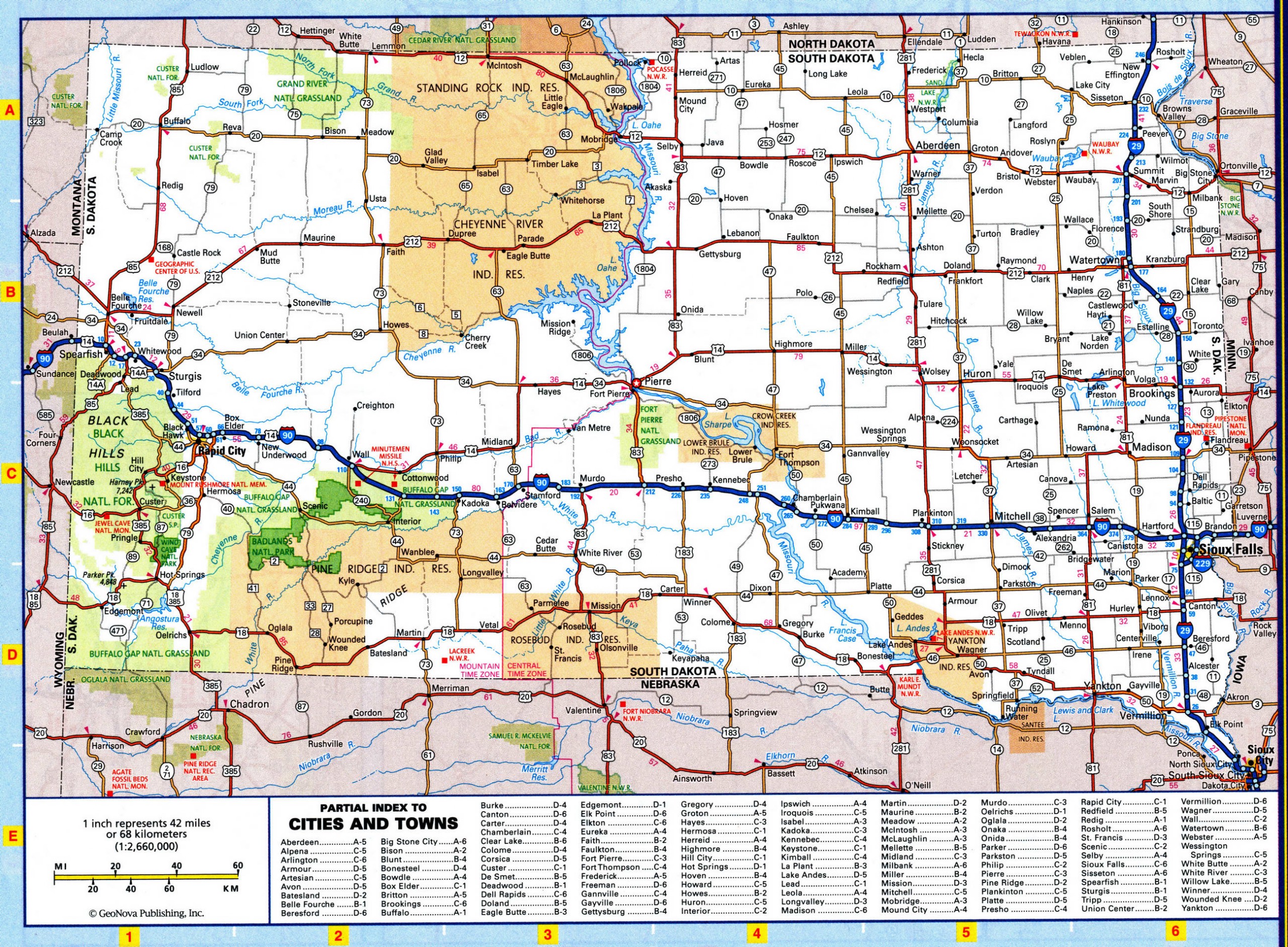 South Dacota map with national parks