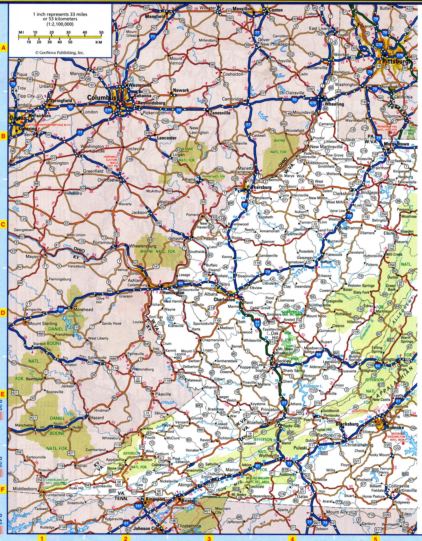 Maps of West Virginia state with highways, roads, cities, counties ...