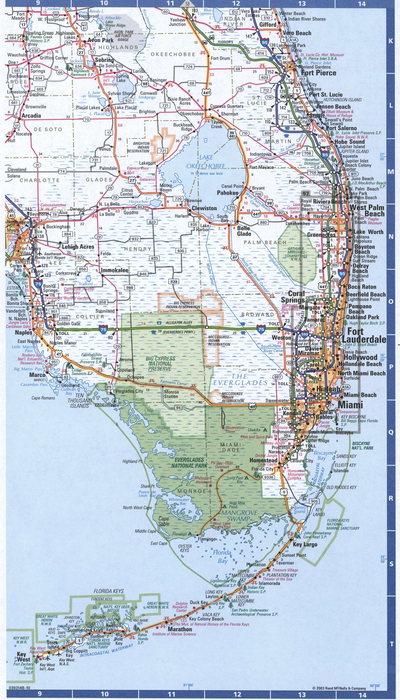 South of Florida state road map image. Detailed map of Southern Florida