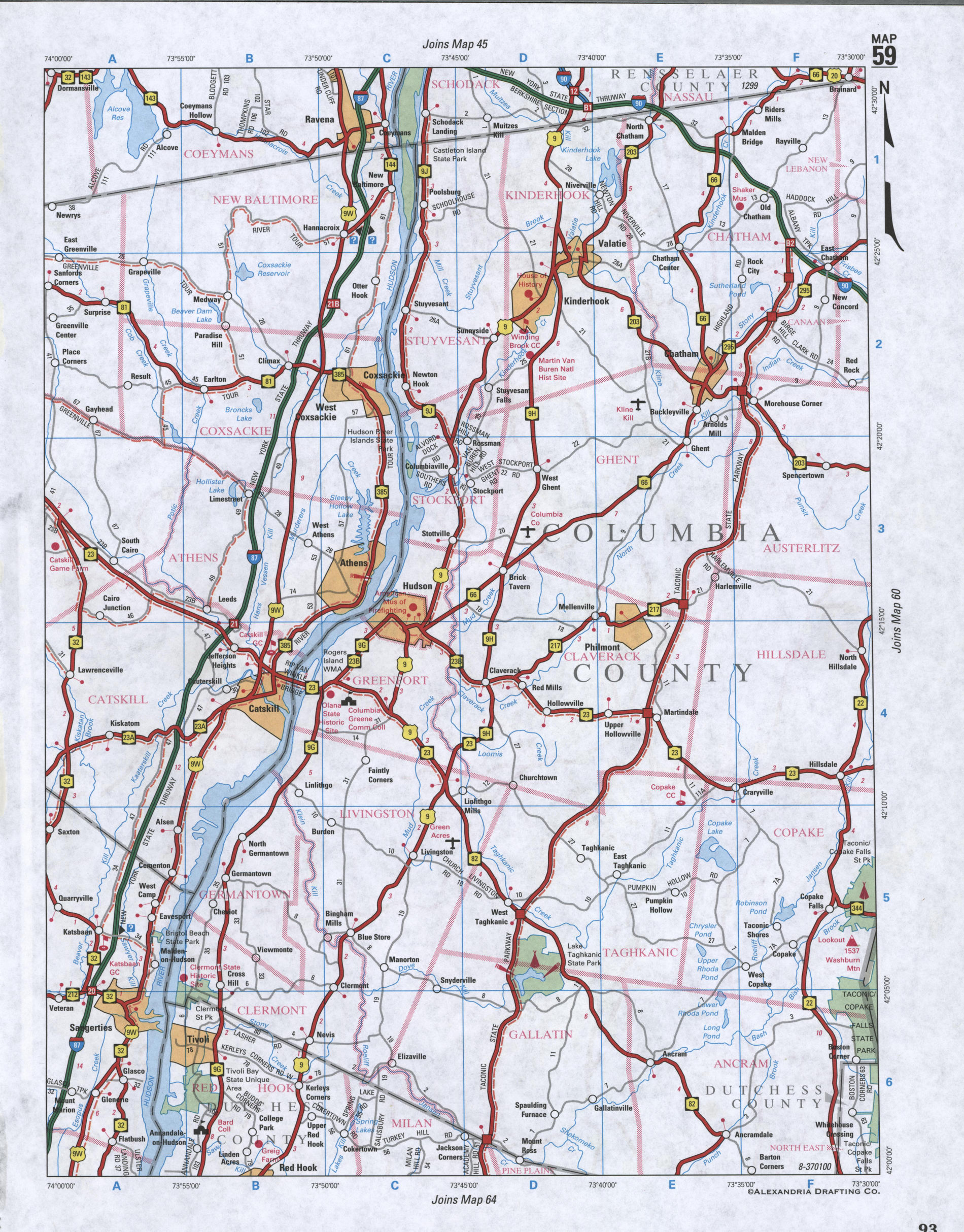 Map of Columbia County, New York state