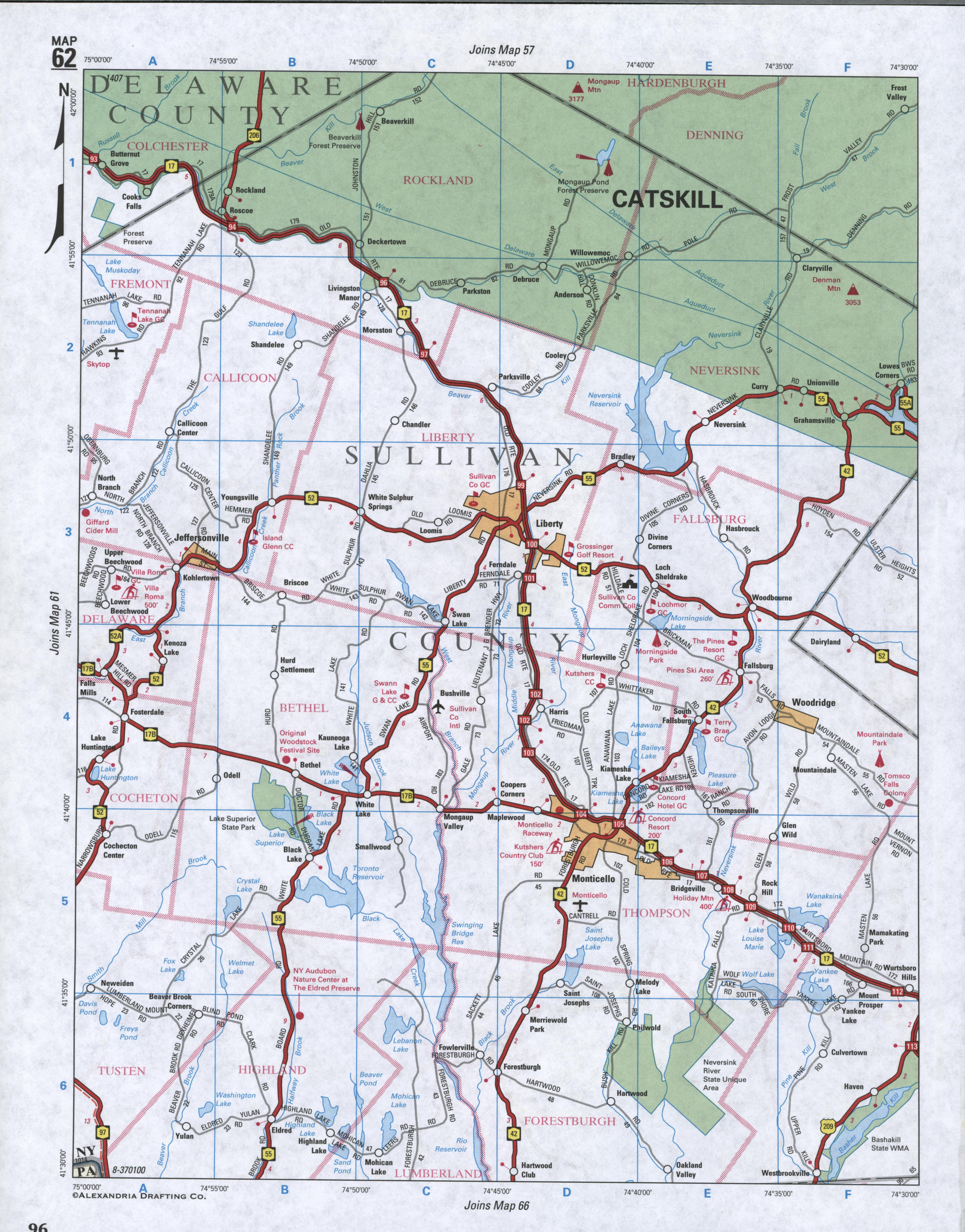 Map of Sullivan County, New York state