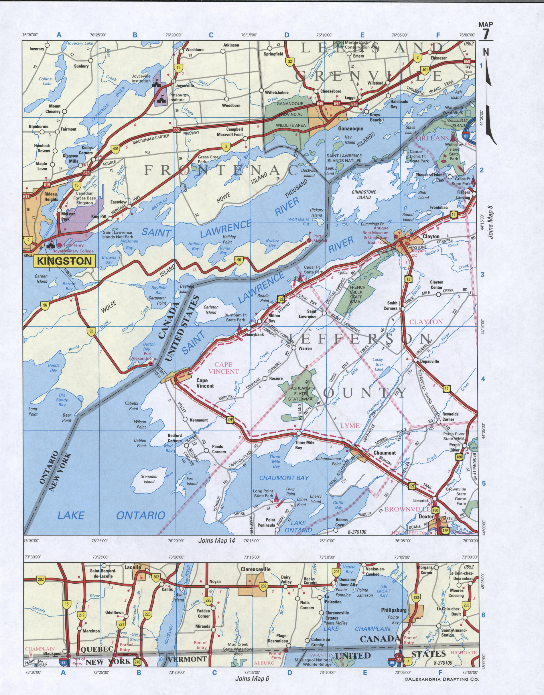 Map of Jefferson County. Large map of county Jefferson with cities and villages