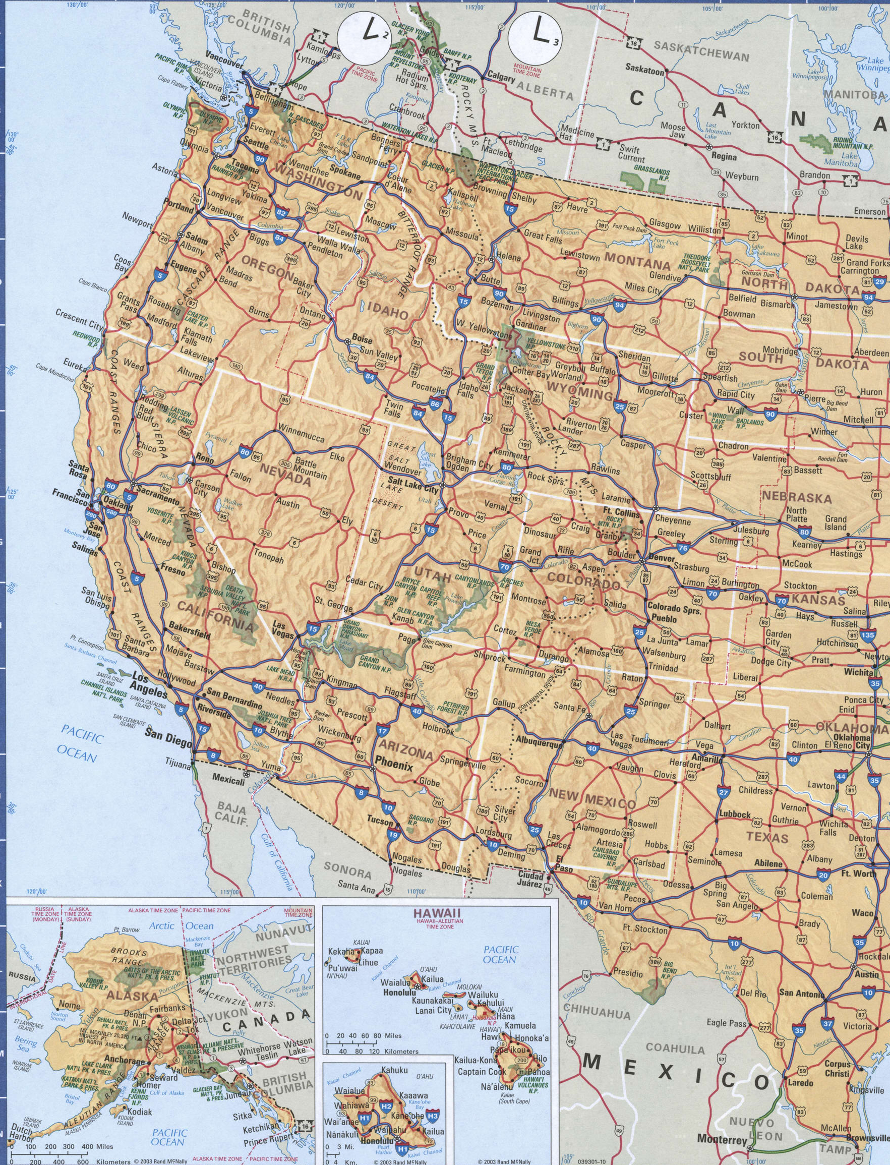 West USA - detailed map. Detailed map of the western region of the USA.