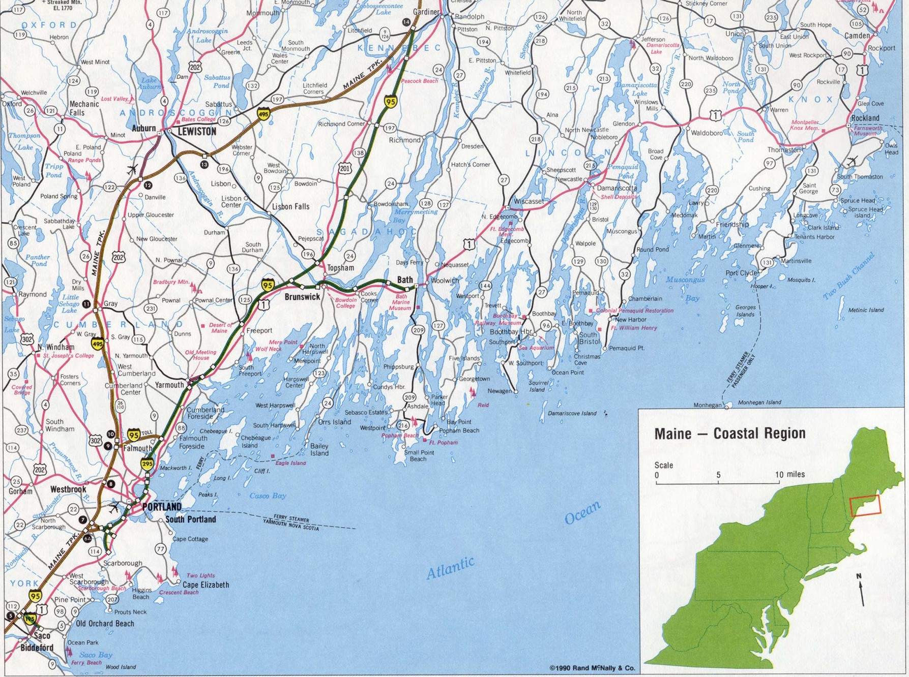 Coastal region Maine state map
