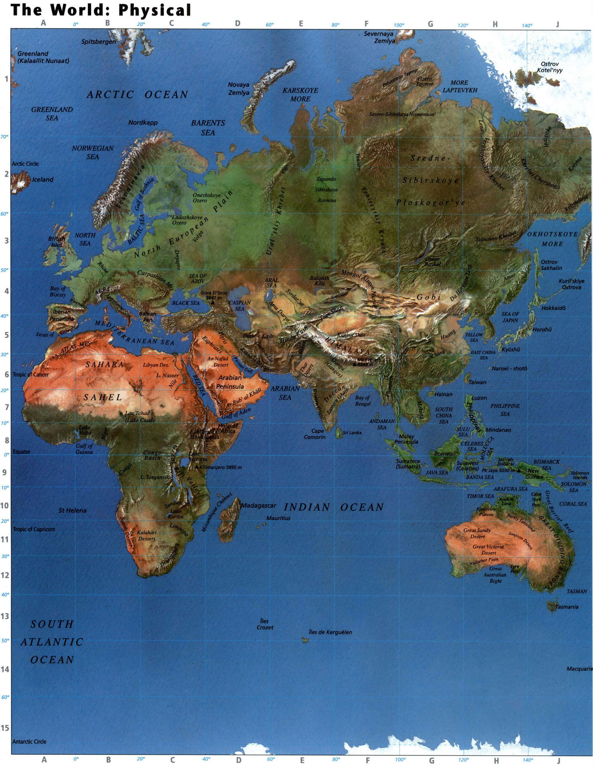 Physical map of the world