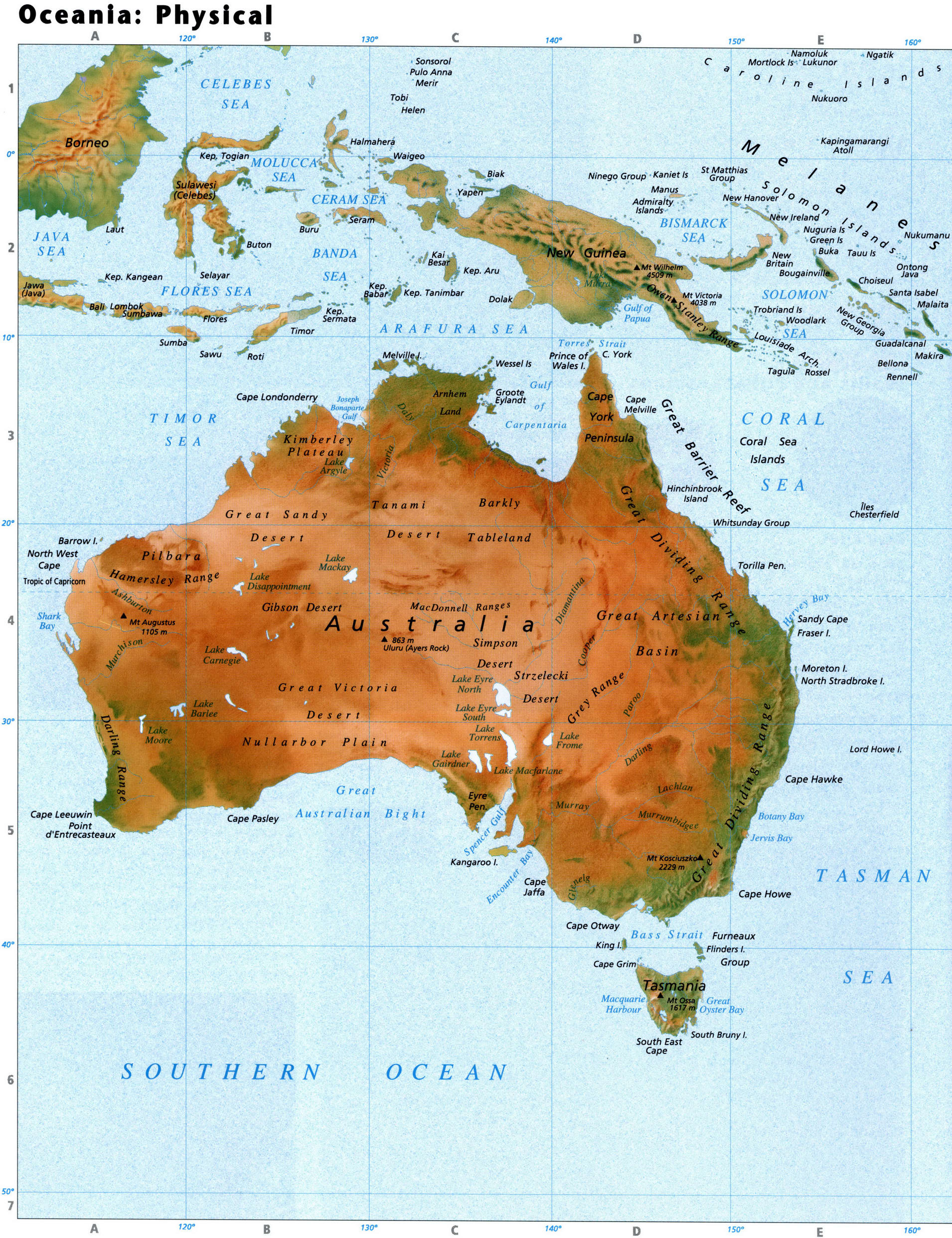 Australia and Oceania physical map