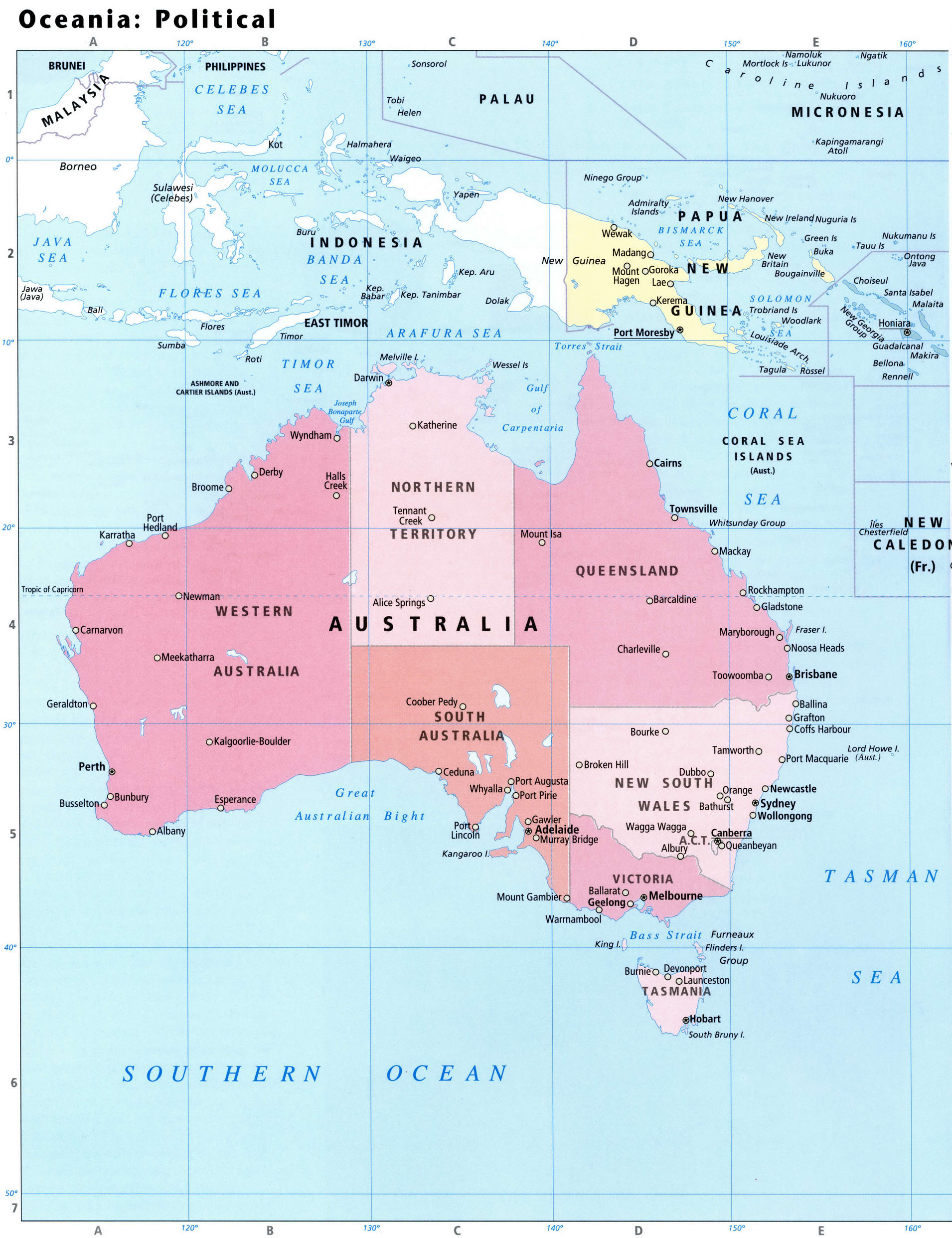 Роль австралии и океании в мире. Карта Австралия и Океания политическая карта. Подробная политическая карта Океании и Австралии. Политическая карта Австралии и Океании со странами. Карта Австралии и Океании со столицами.