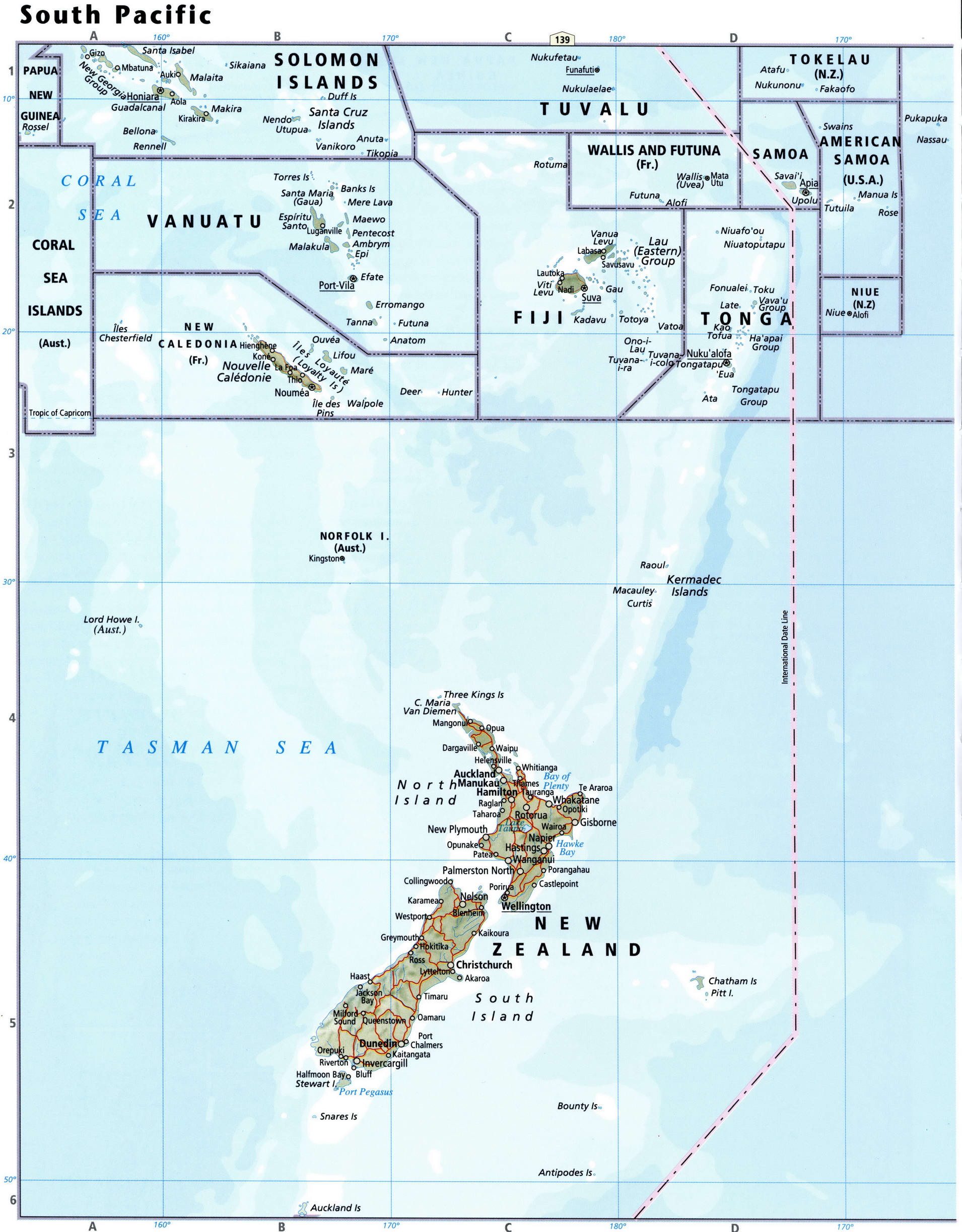 South Pcific Ocean map