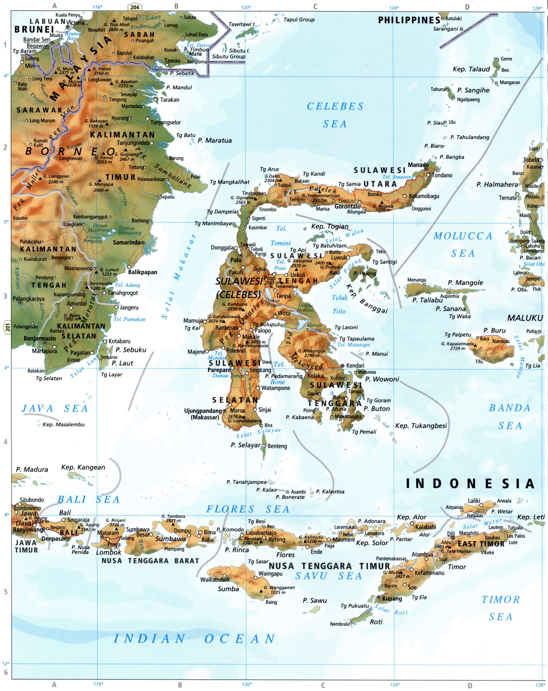 East Indonesia physical map