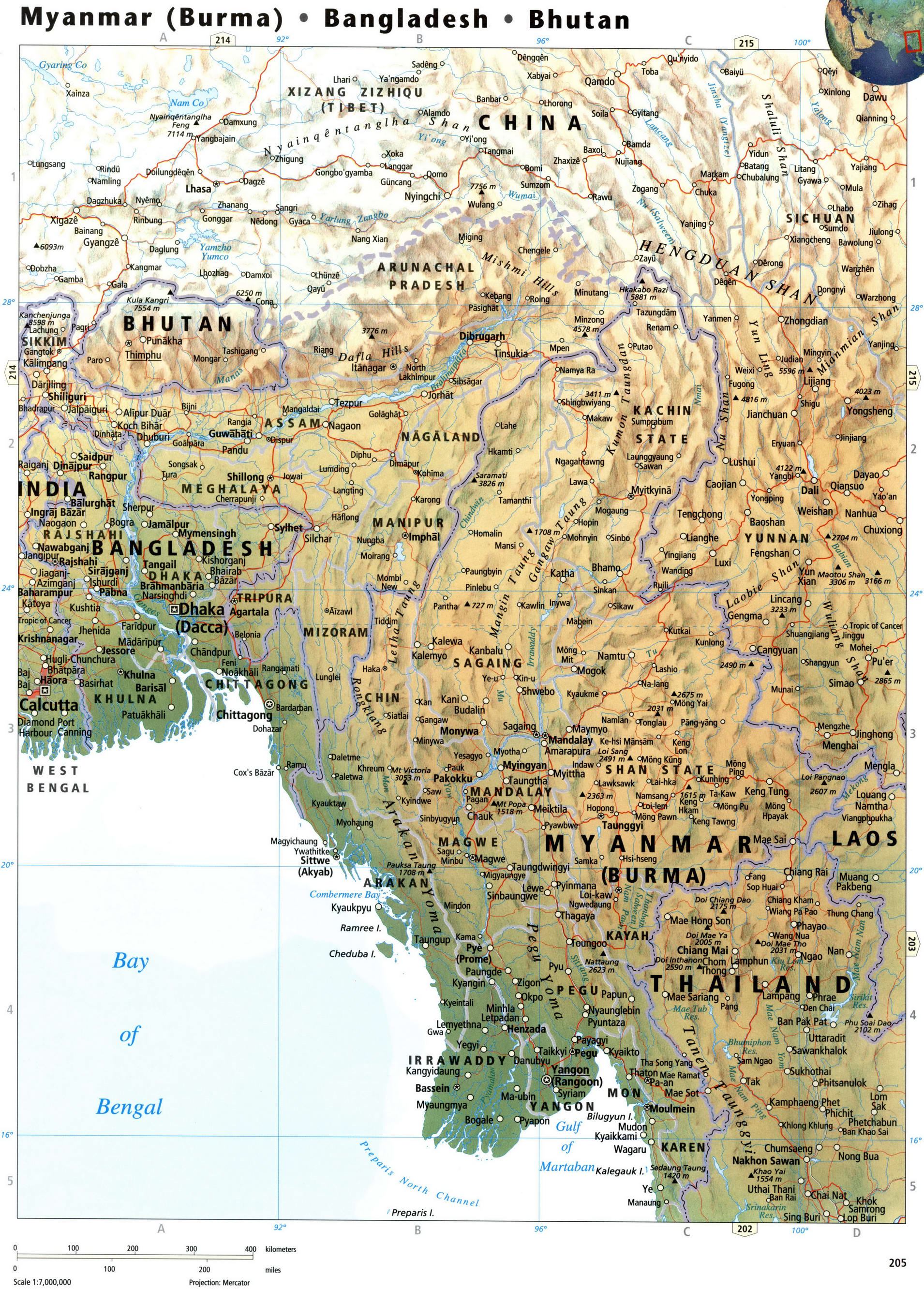 Myanmar and Bangladesh map
