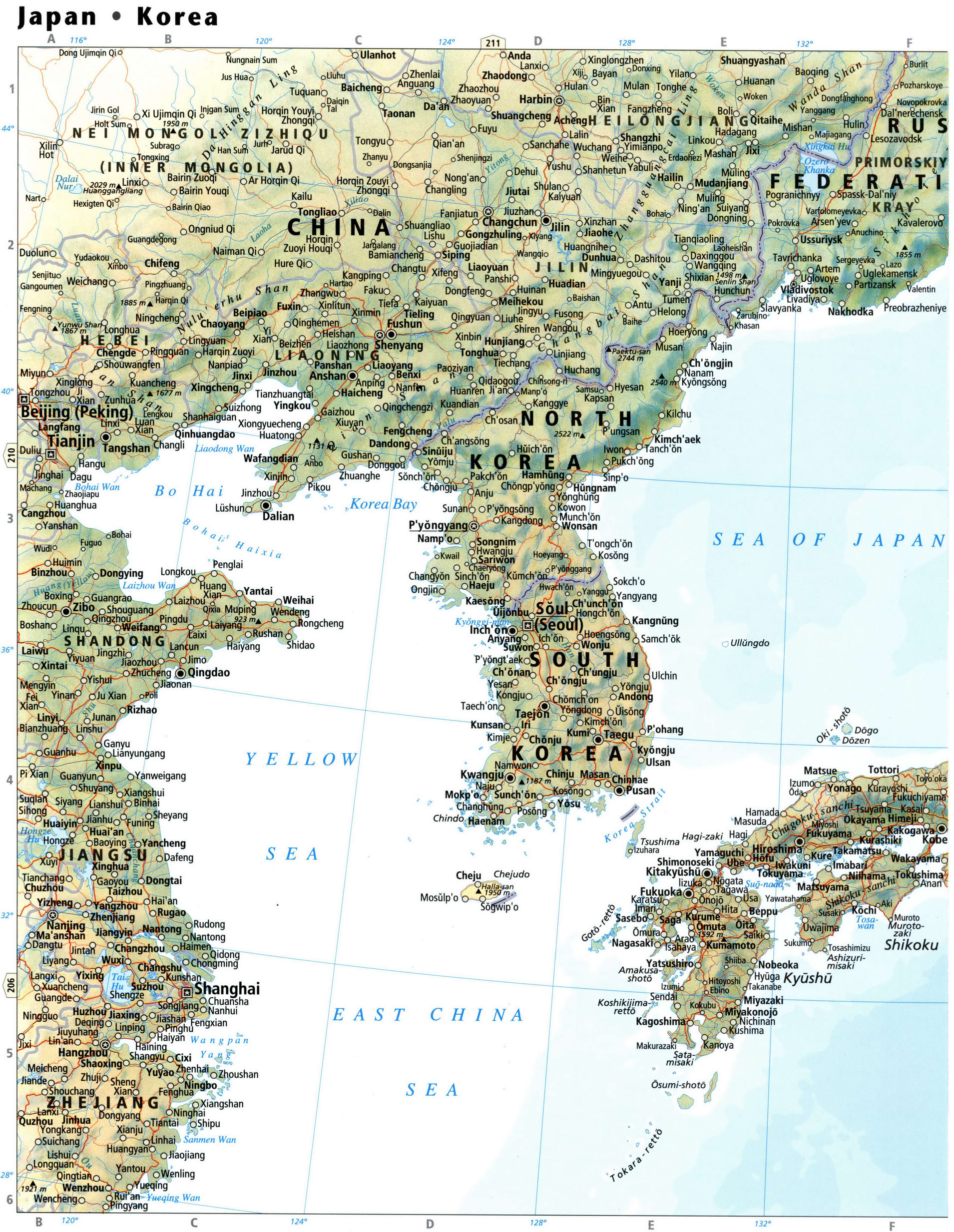 Korea physical map