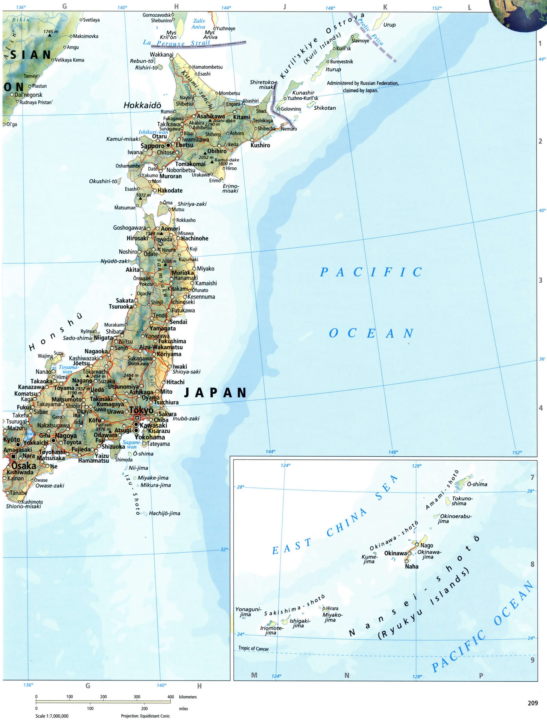Japan physical map