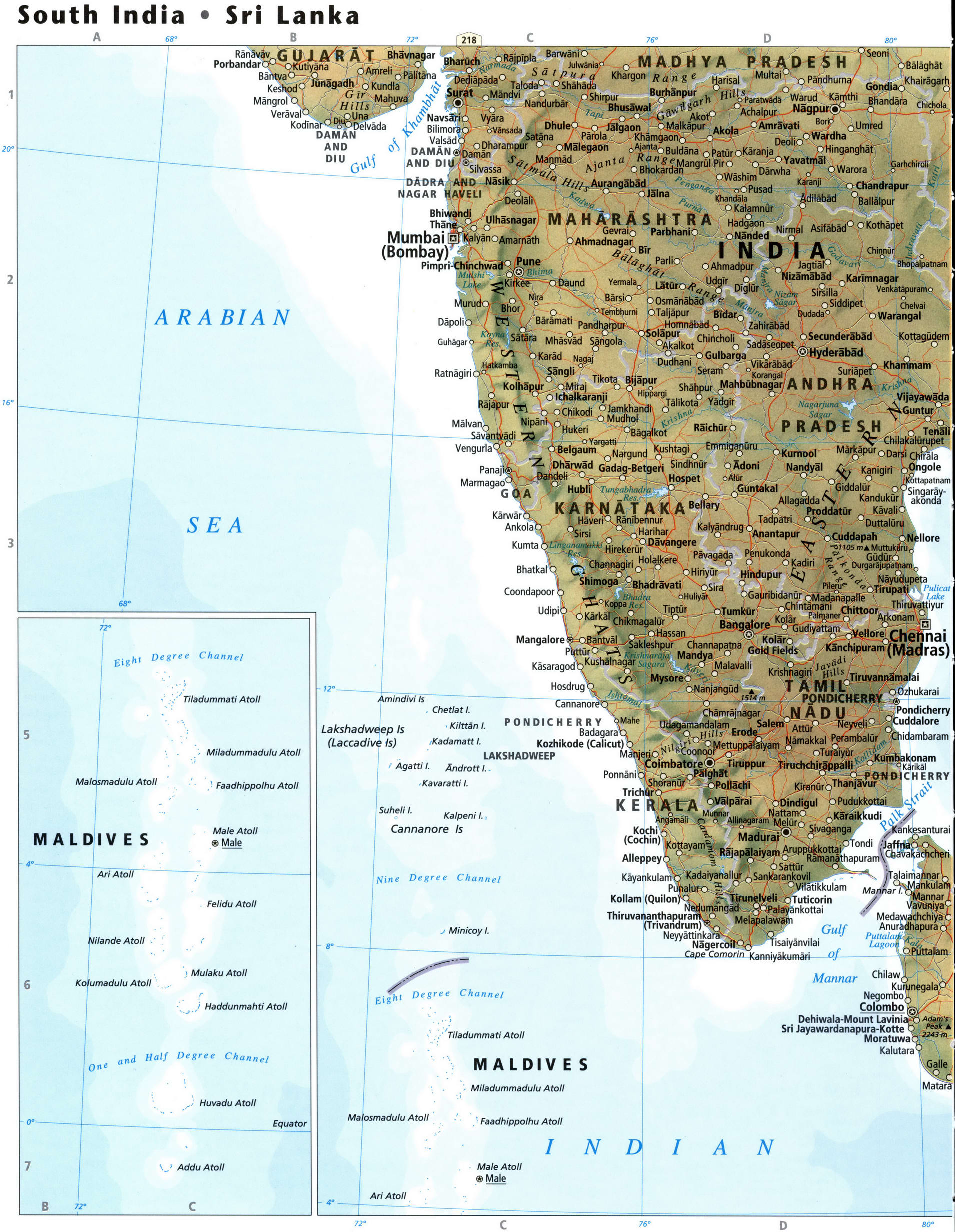 Southern India physical map