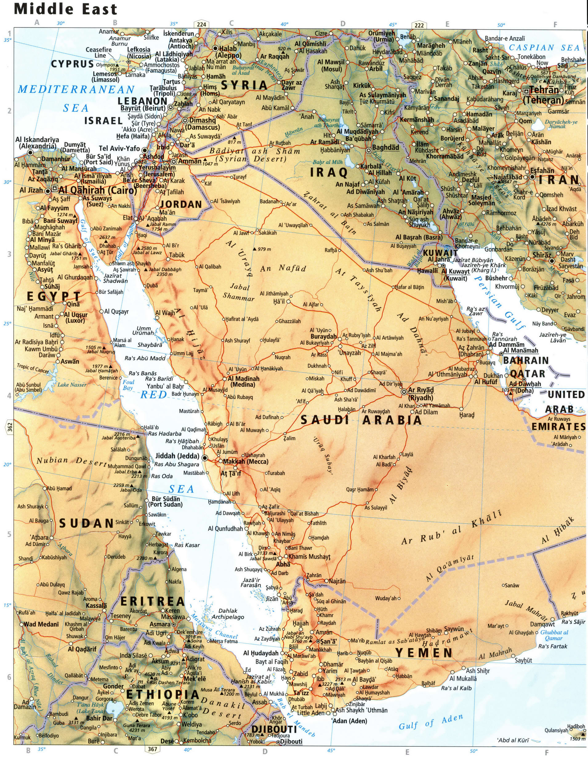 Syria, Israel, Saudi Arabia map