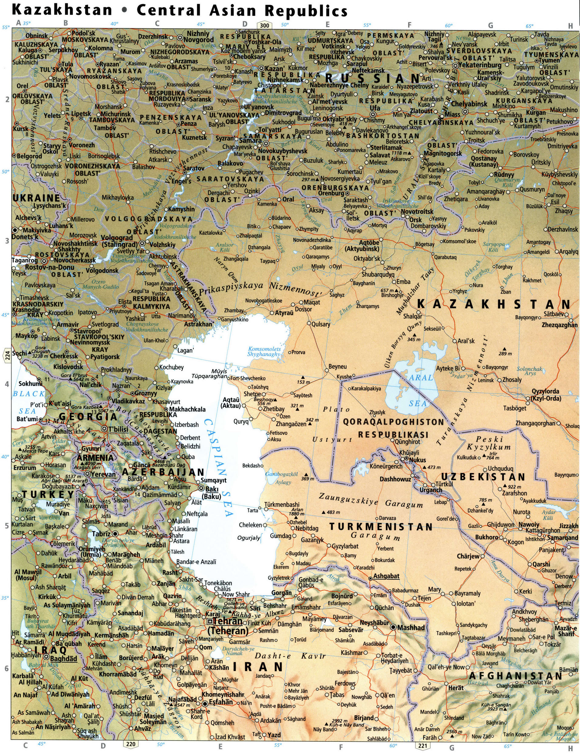 Kazakhstan, Uzbekistan map