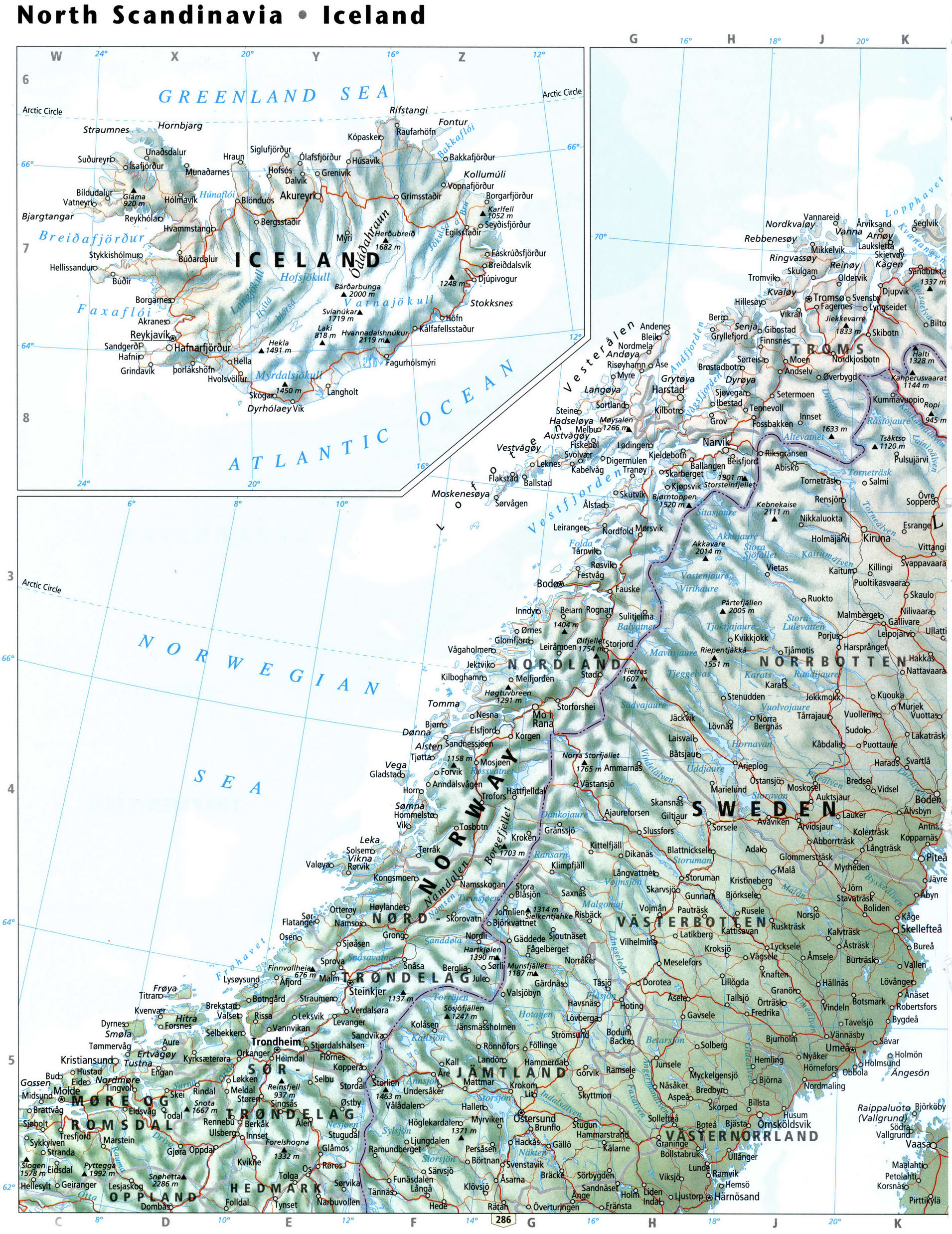 Iceland and North Scandinavia map