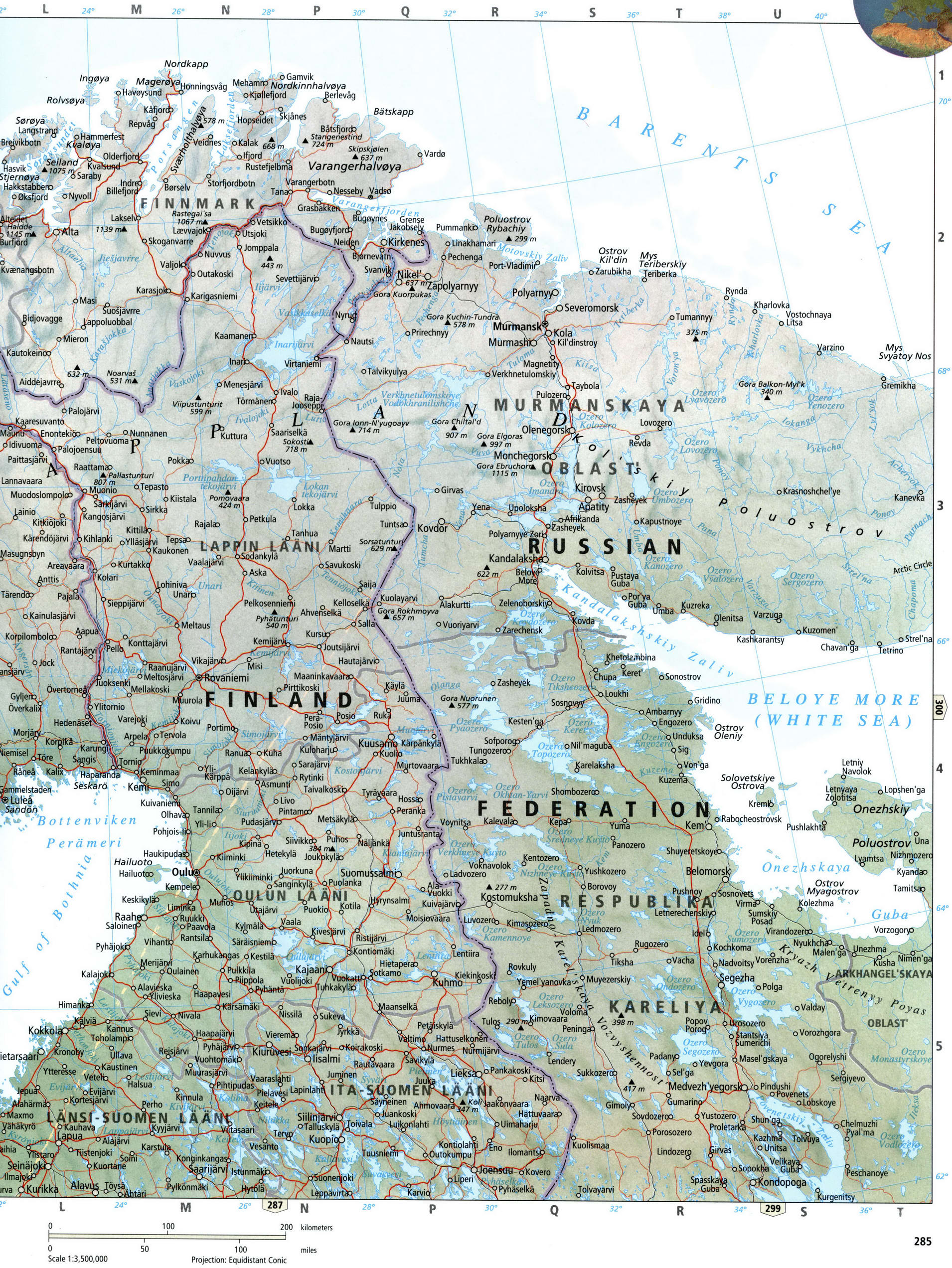 North Scandinavia physical map