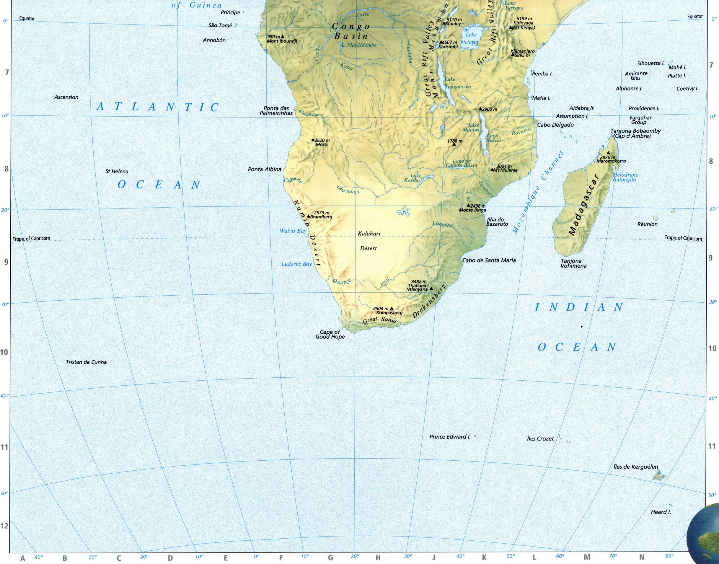 Detailed physical map of Africa