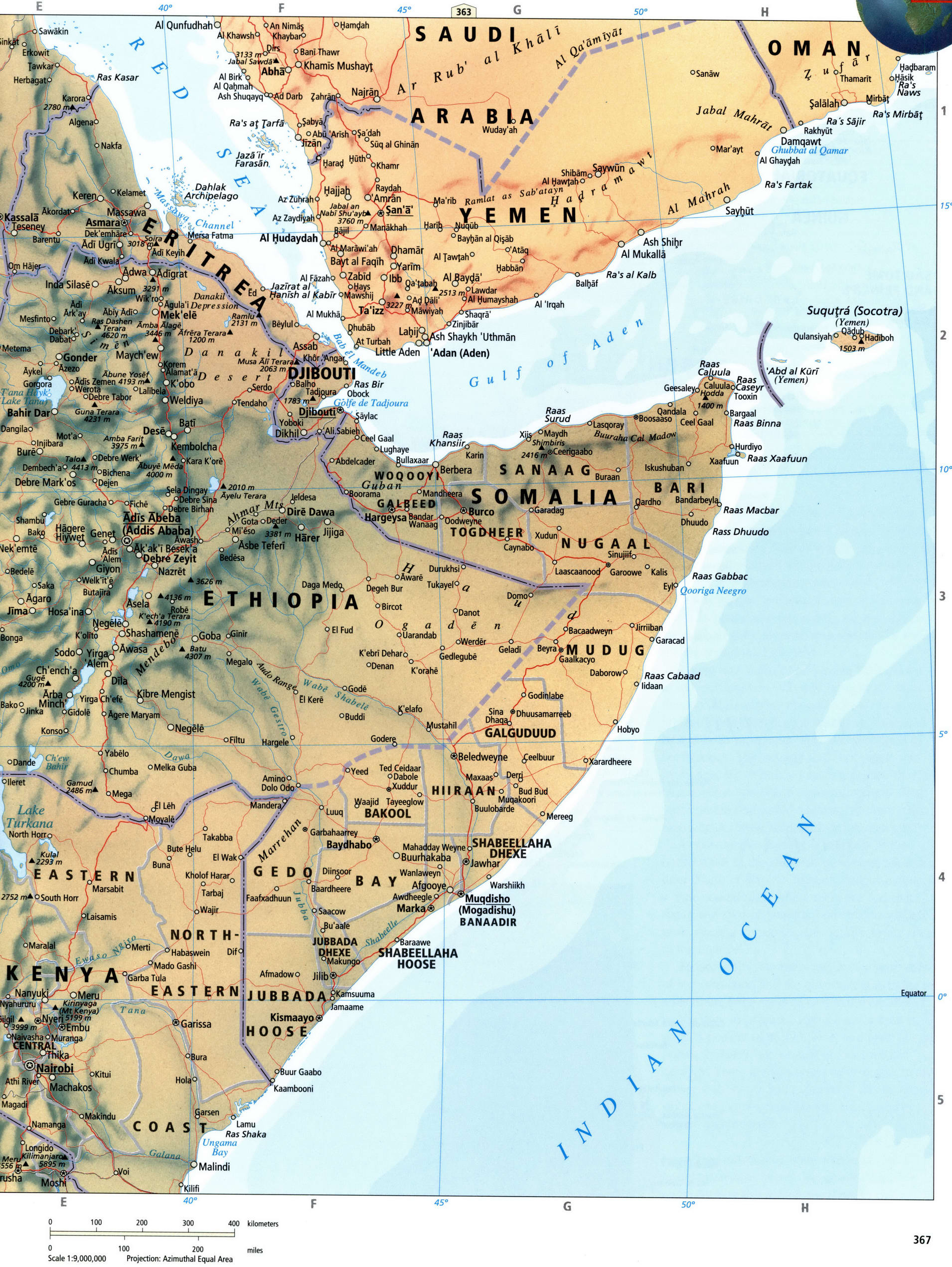 Ethiopia and Somalia map