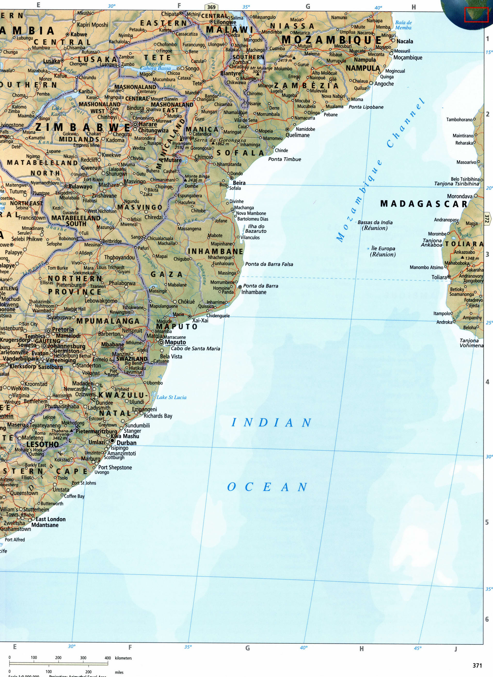 Zimbabwe and Mozambique map