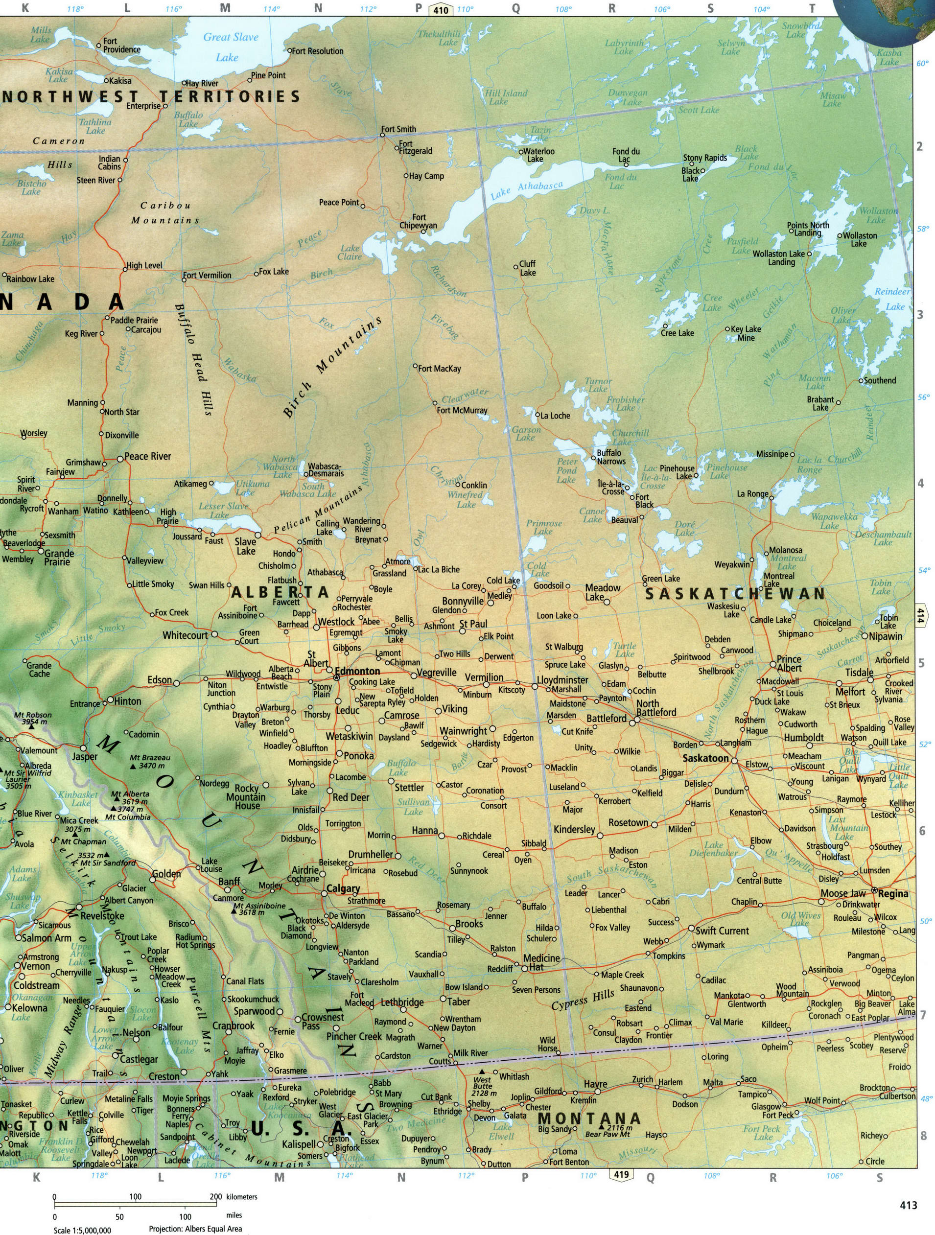 Alberta and Saskatchewan map