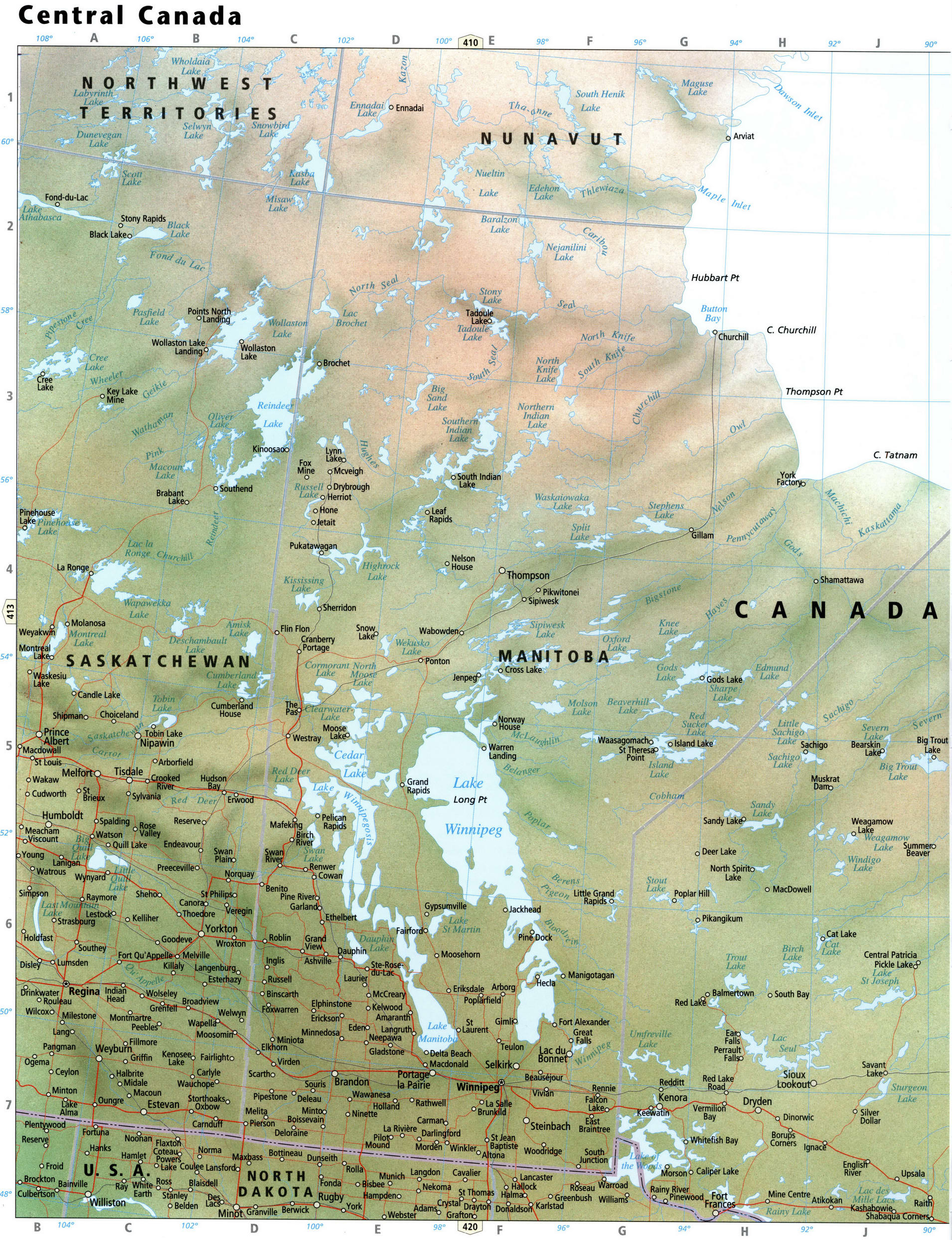 Manitoba and Nunavut map