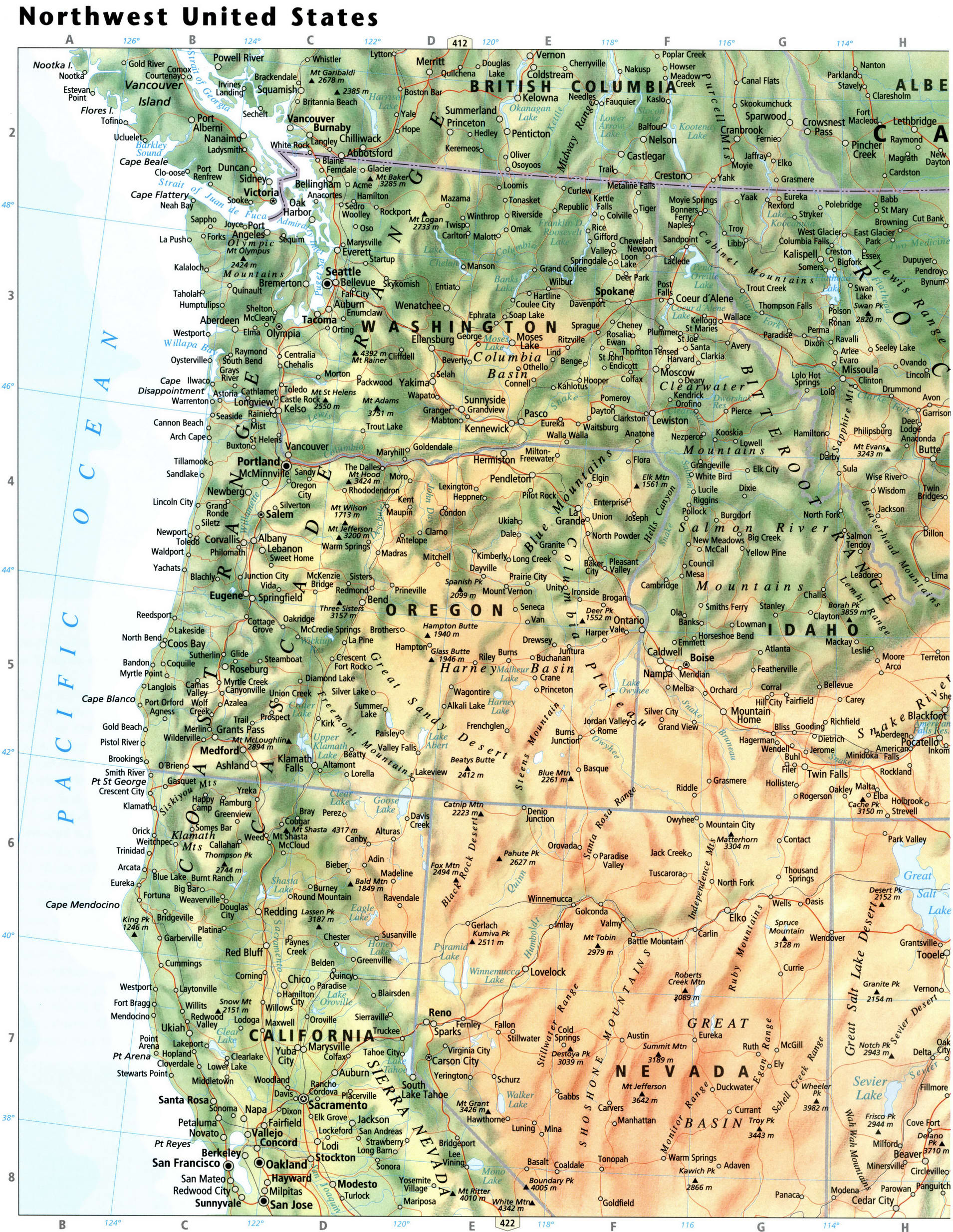 Pacific coast USA map