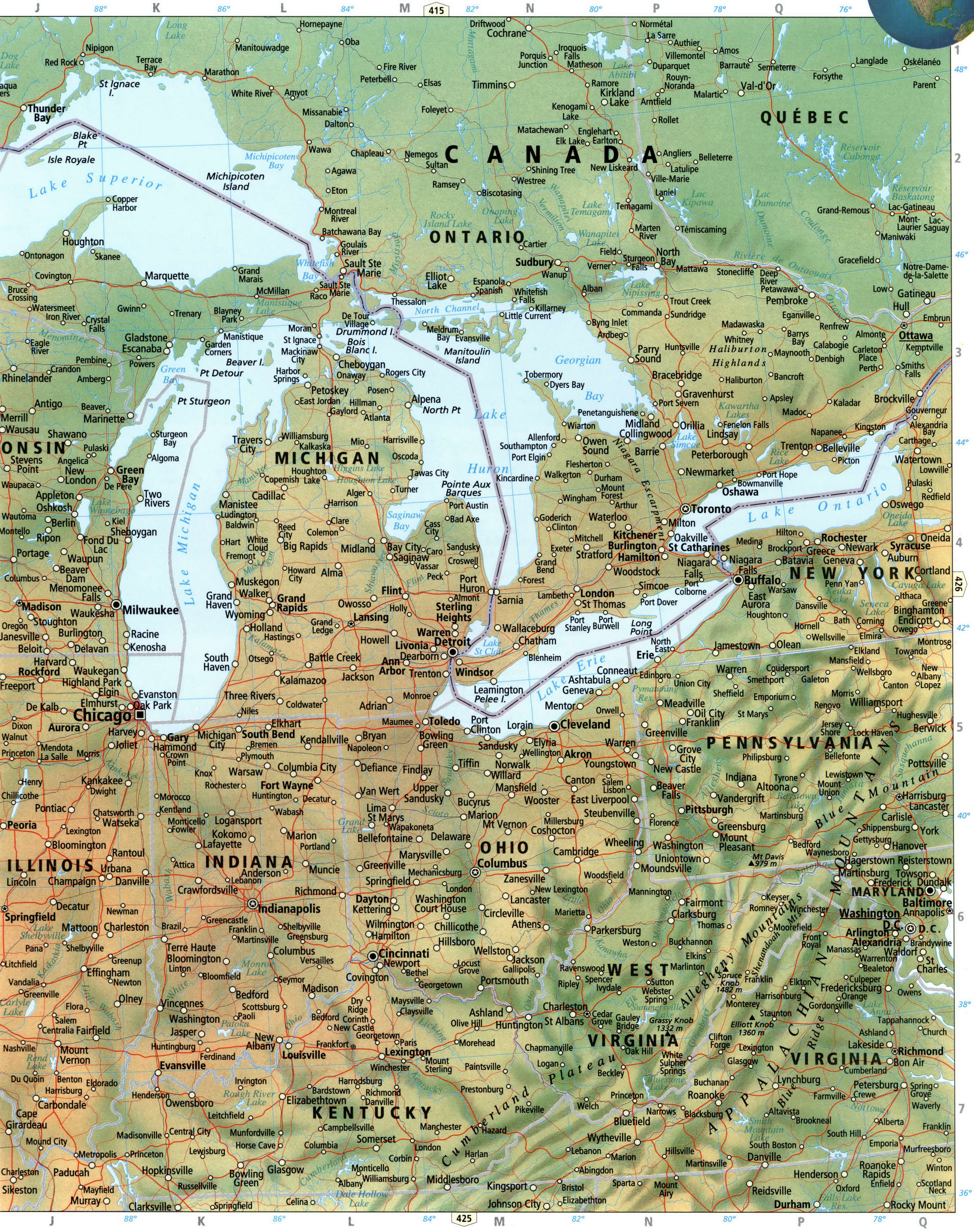 Michigan and Illinois map