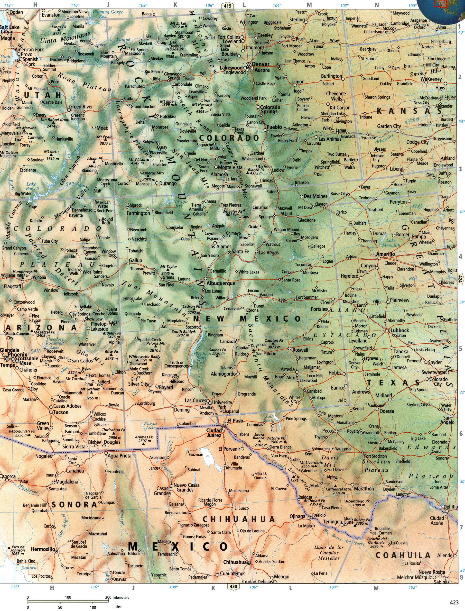 Arizona and Colorado map