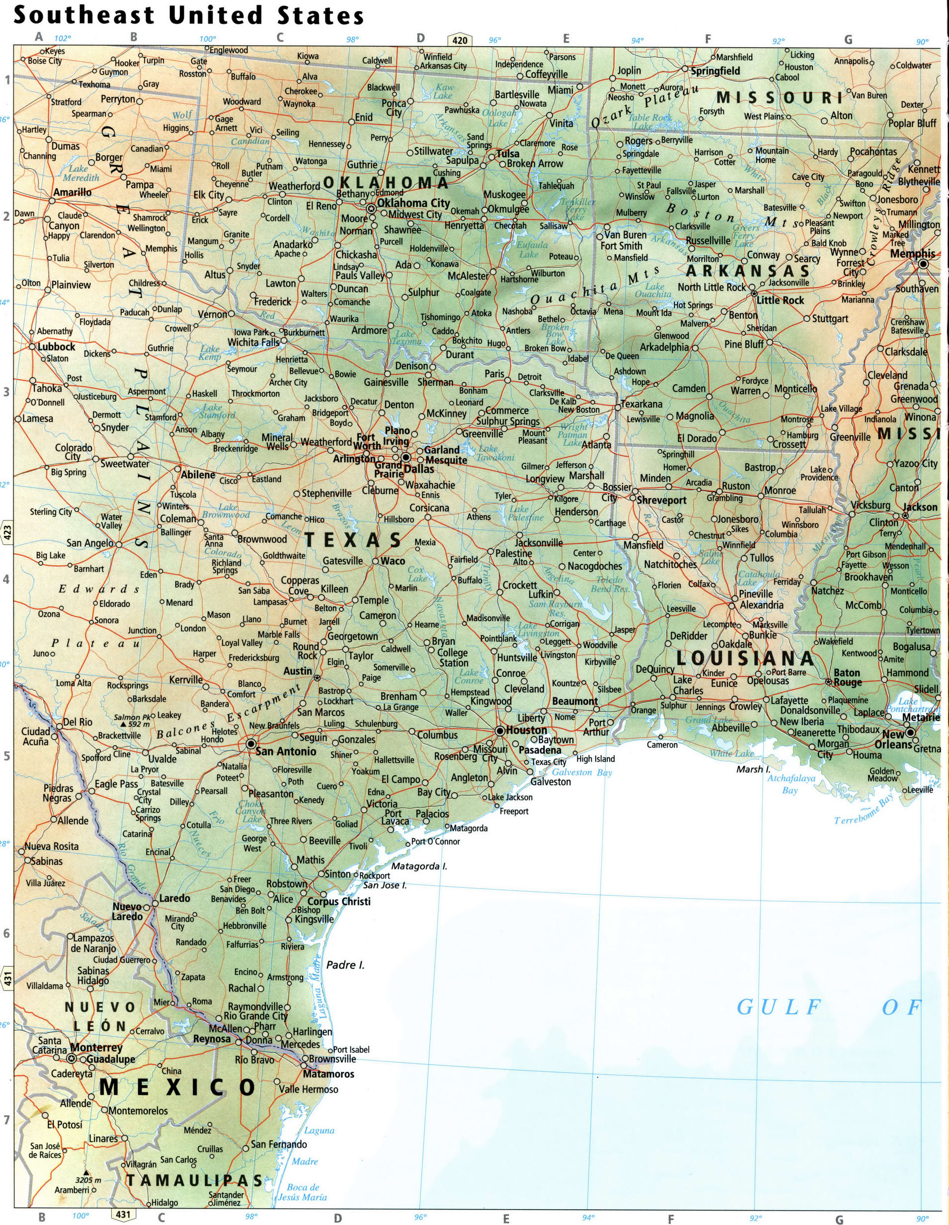 Texas and Louisiana map