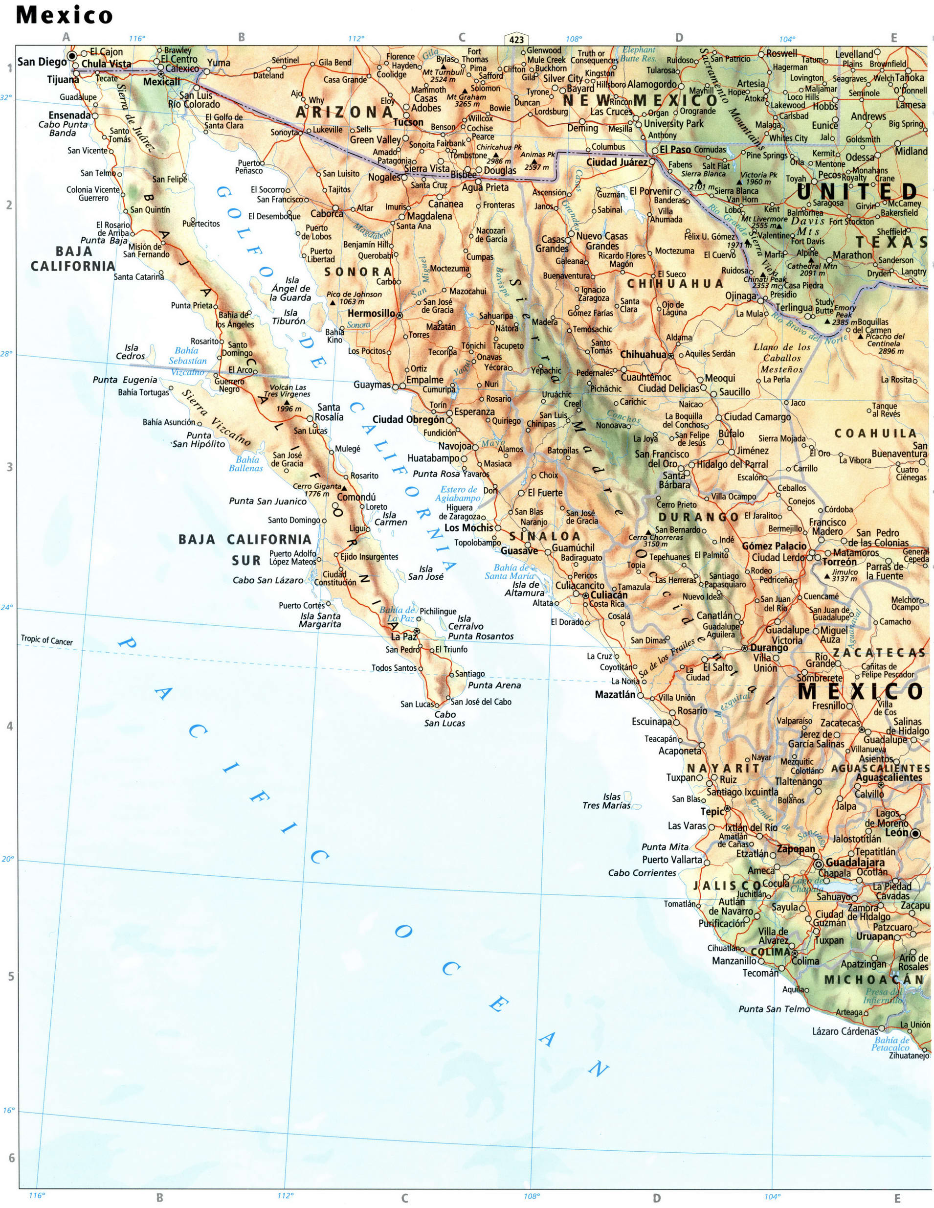 Pacific coast Mexico map