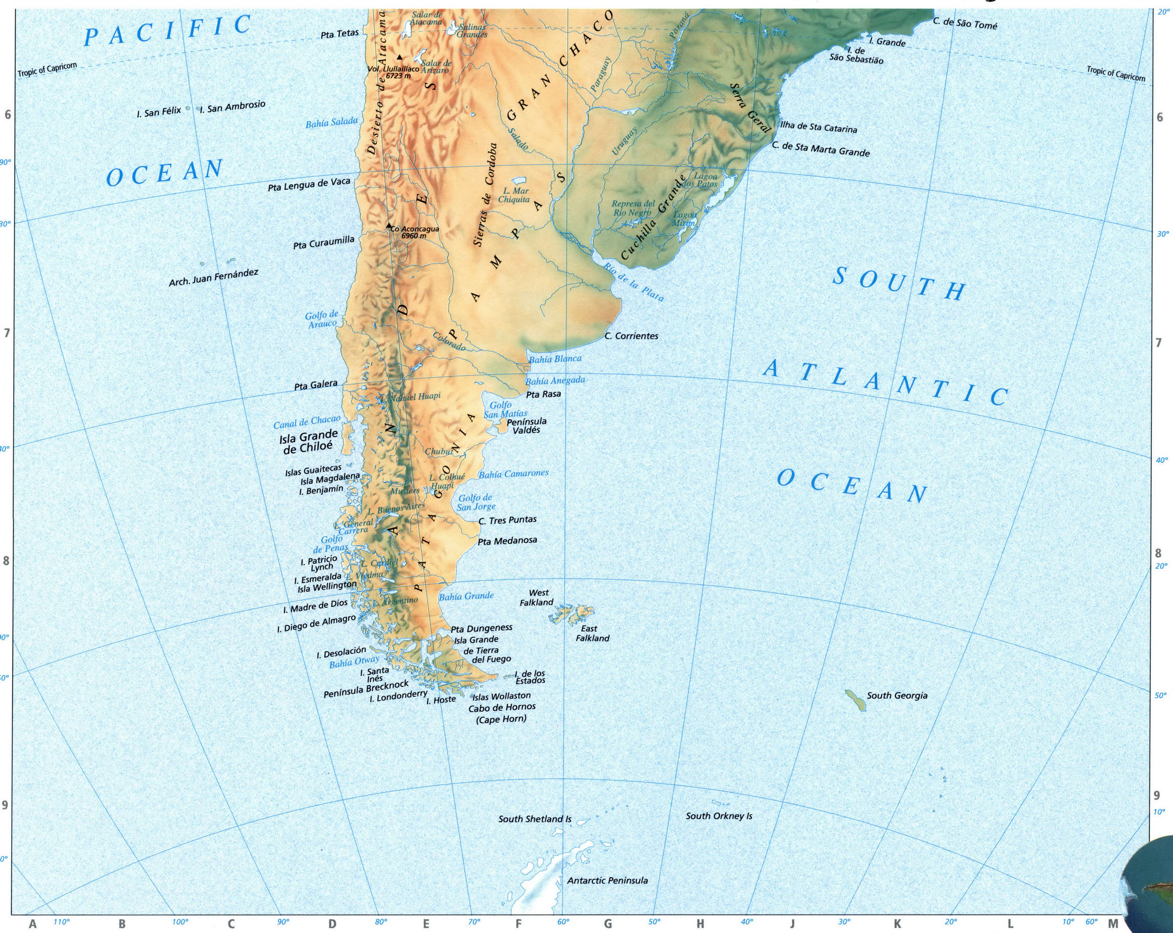 Geographical map of South America
