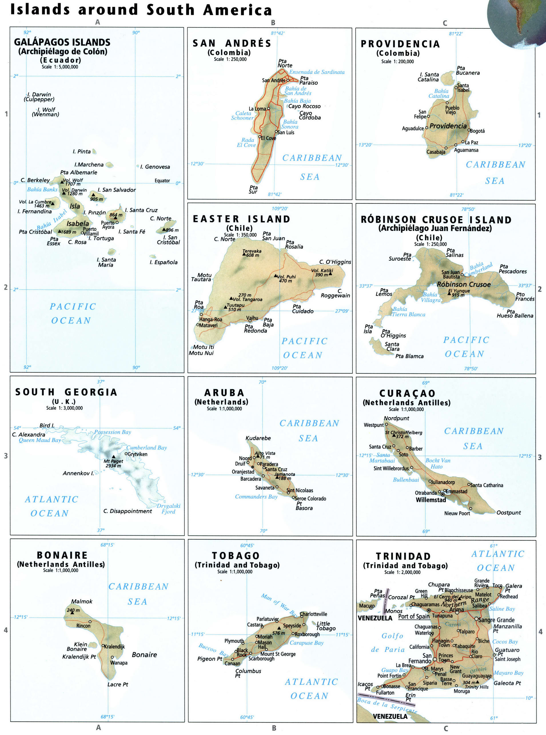 Islands around South America map